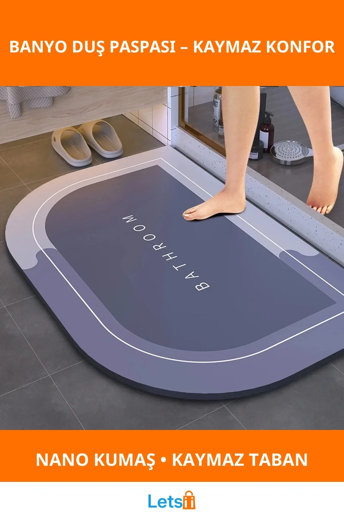 Süper Emici Kaymaz Banyo Duş Paspası 58x38 cm