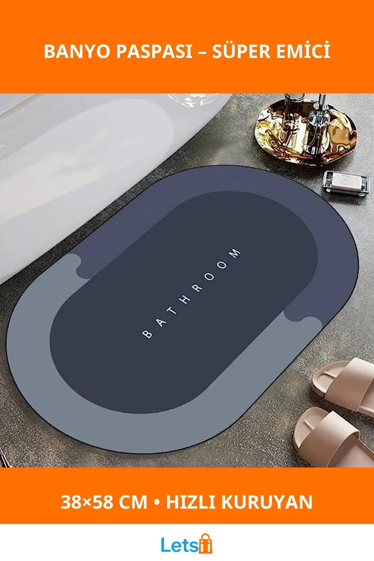 Süper Emici Su Geçirmez Banyo Paspası 38x58 cm