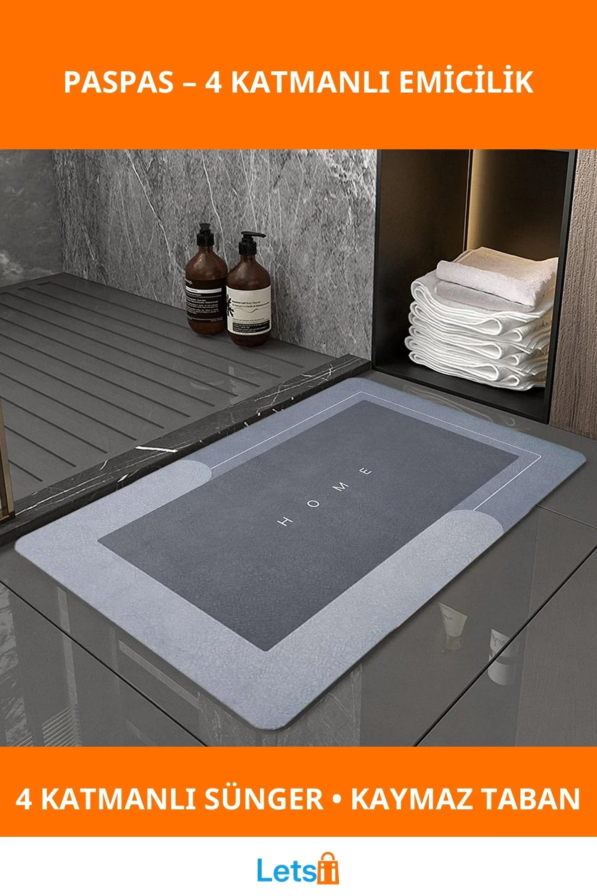 Süper Su Emici Kaymaz Tabanlı Banyo Paspası 60x39 cm