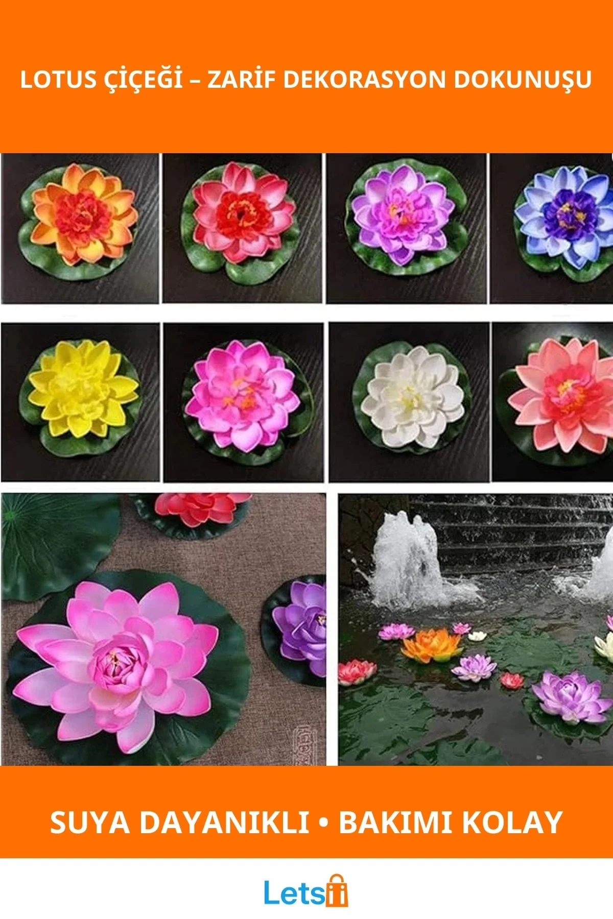 Suya Dayanıklı Dekoratif Yapay Lotus Çiçeği