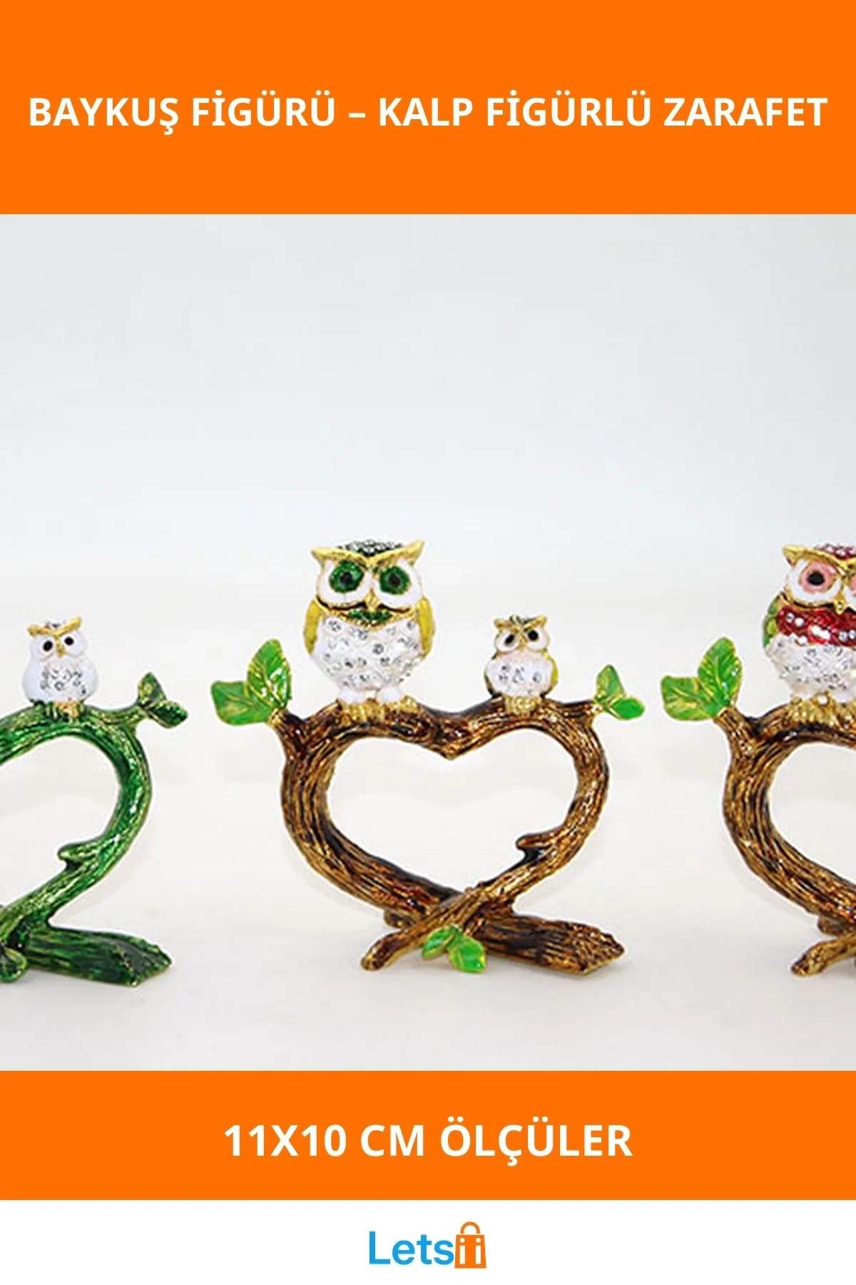 Swarovski 2li Baykuş Figür Seti 11x10 cm Dekoratif Obje