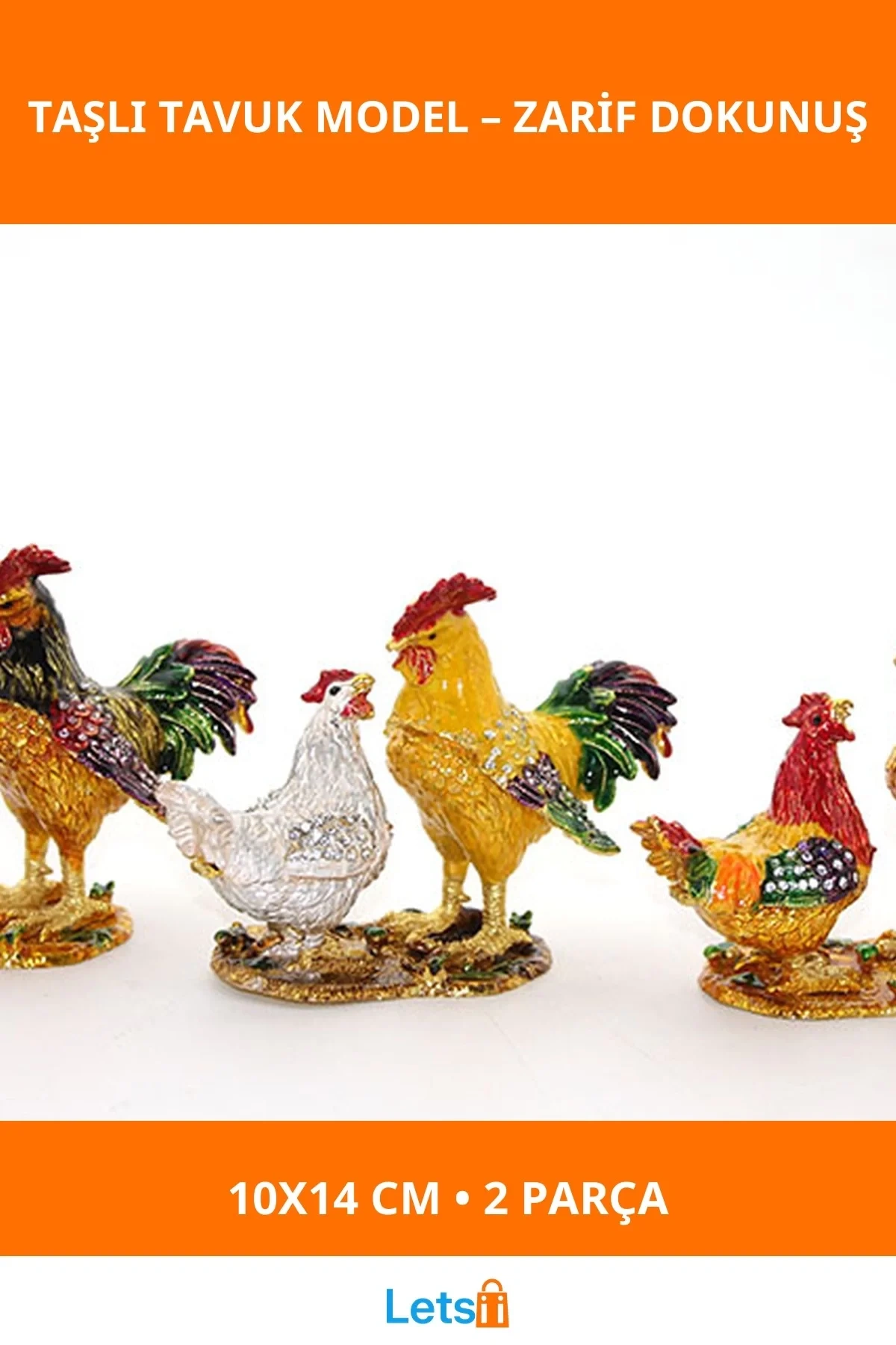 Swarovski Taşlı 2li Şık Tavuk Figürü 10x14 cm