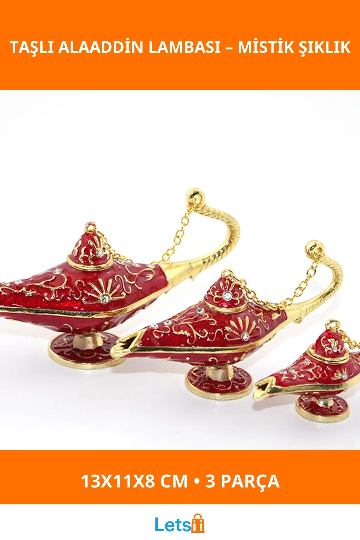 Swarovski Taşlı Altın Kaplama 3lü Alaaddin Lamba Seti