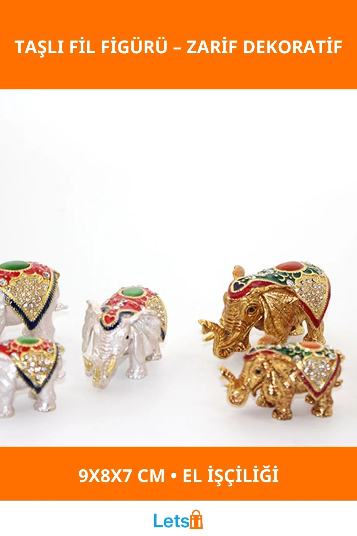 Swarovski Taşlı Altın Kaplama 3lü Fil Figürü Dekoratif Biblo