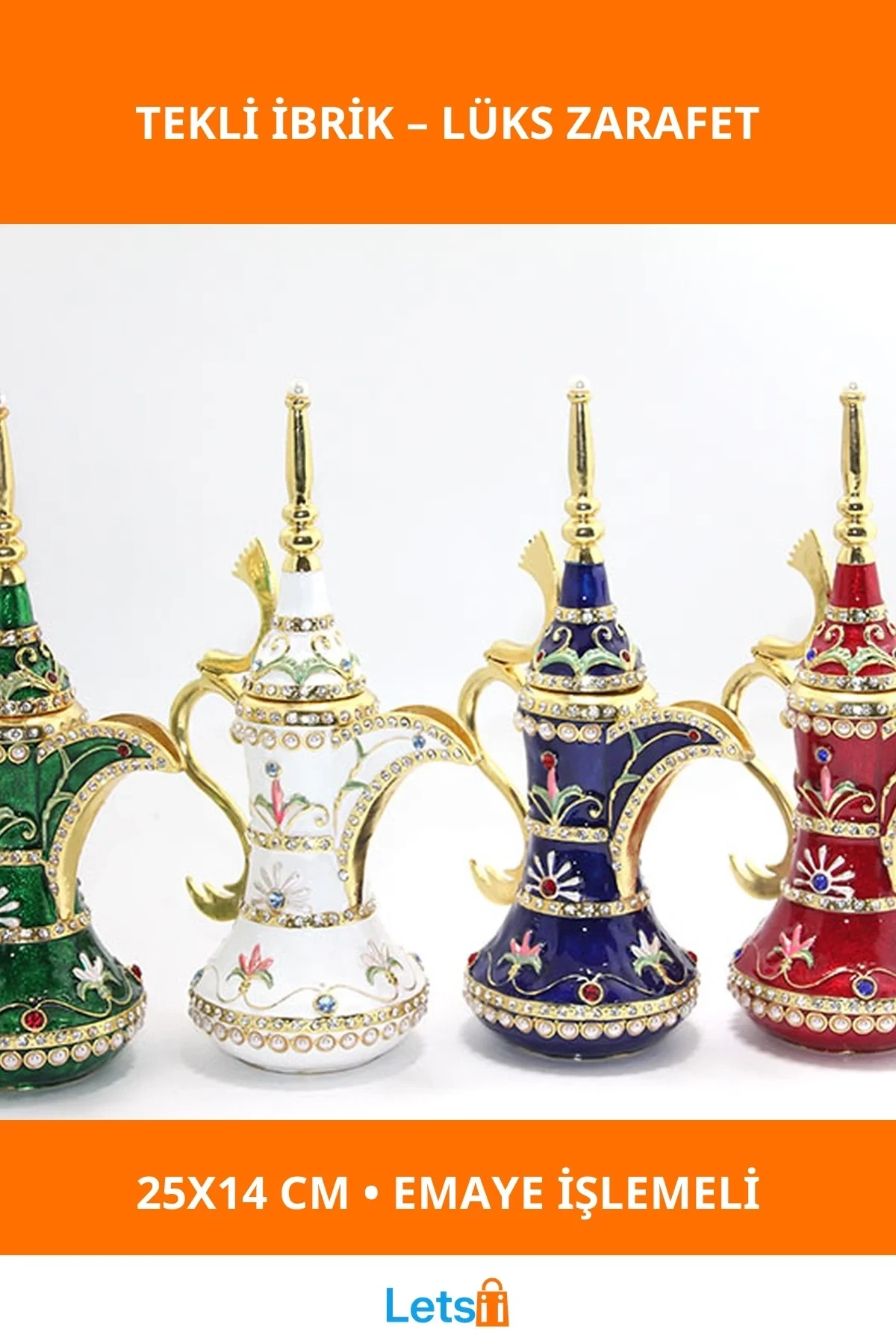 Swarovski Taşlı Altın Kaplama Dekoratif İbrik 25x14 cm