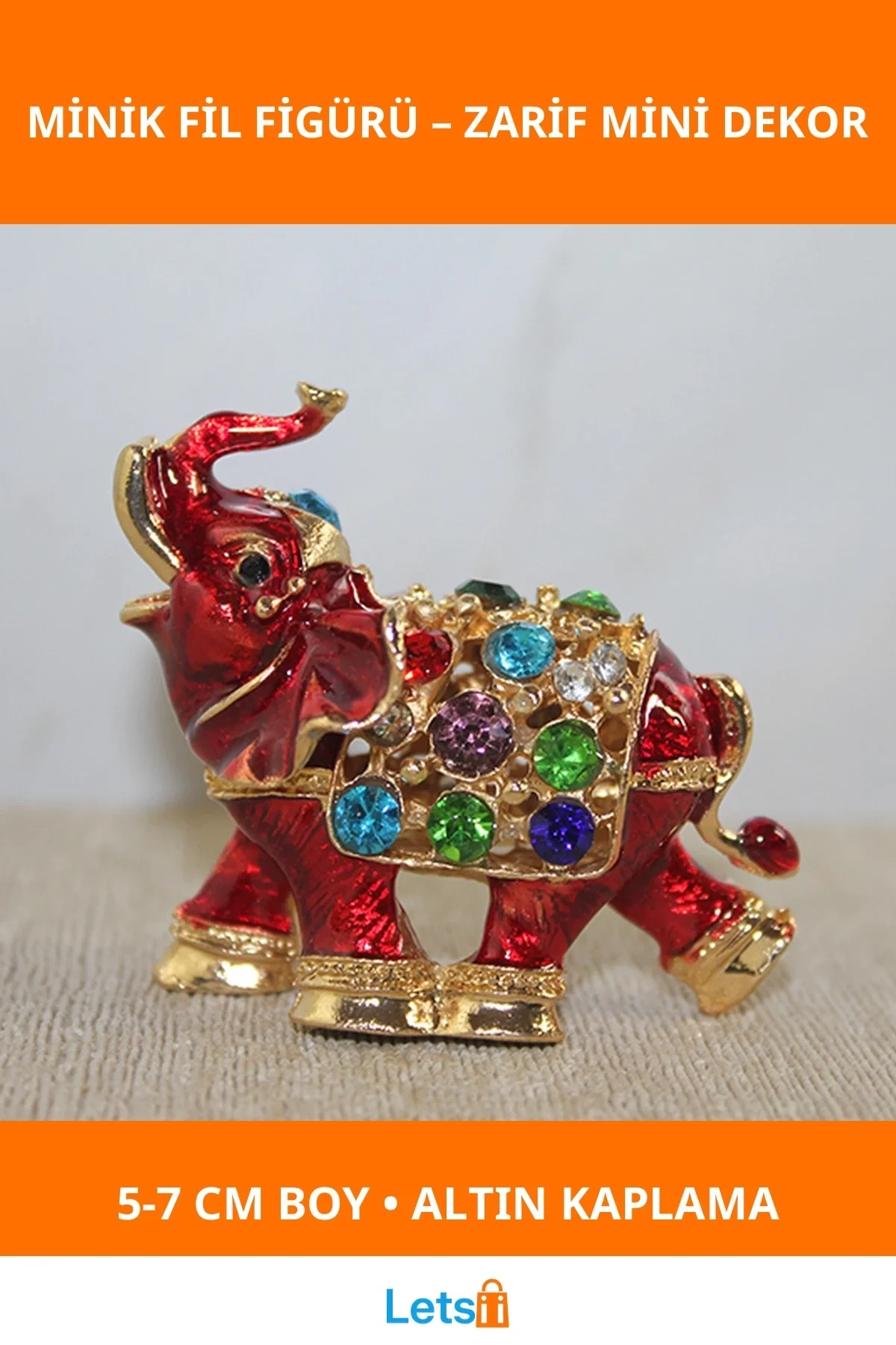 Swarovski Taşlı Altın Kaplama Dekoratif Minik Fil Figürü