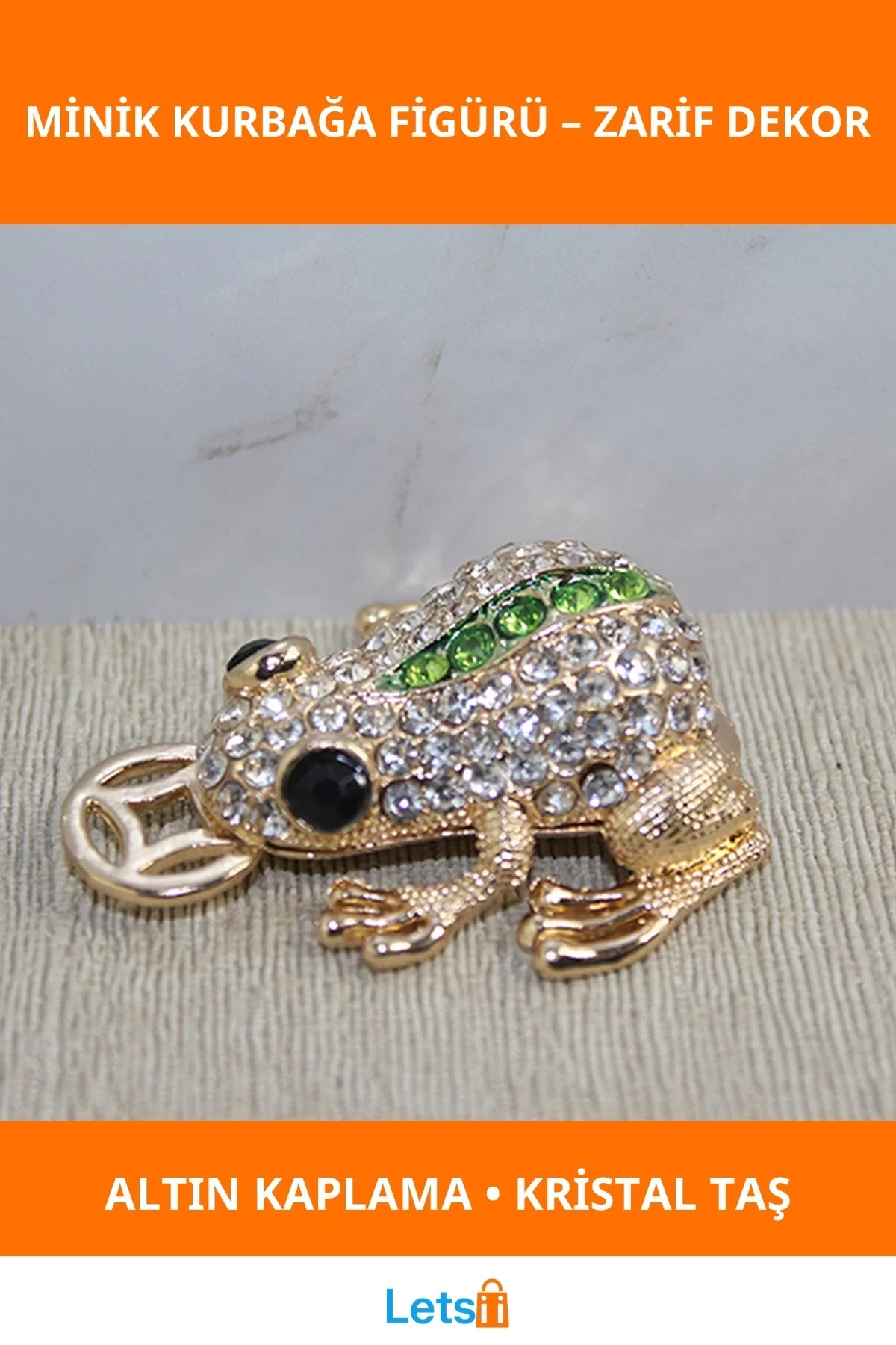 Swarovski Taşlı Altın Kaplama Minik Kurbağa Figürü