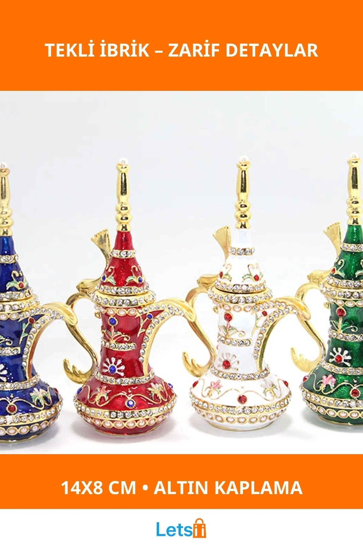 Swarovski Taşlı Altın Kaplama Tekli İbrik 14x8 cm