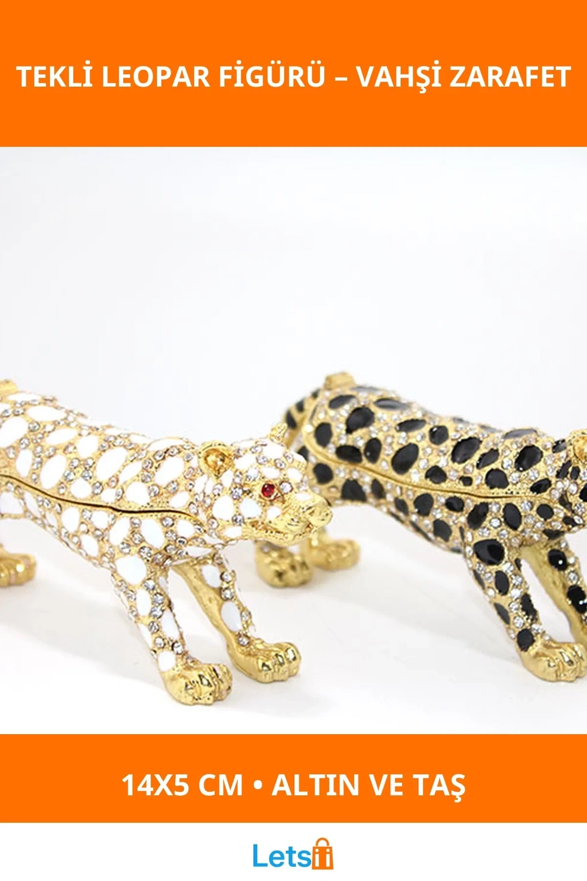 Swarovski Taşlı Altın Renk Tekli Leopar Figürü 14x5 cm Dekorasyon Aksesuarı