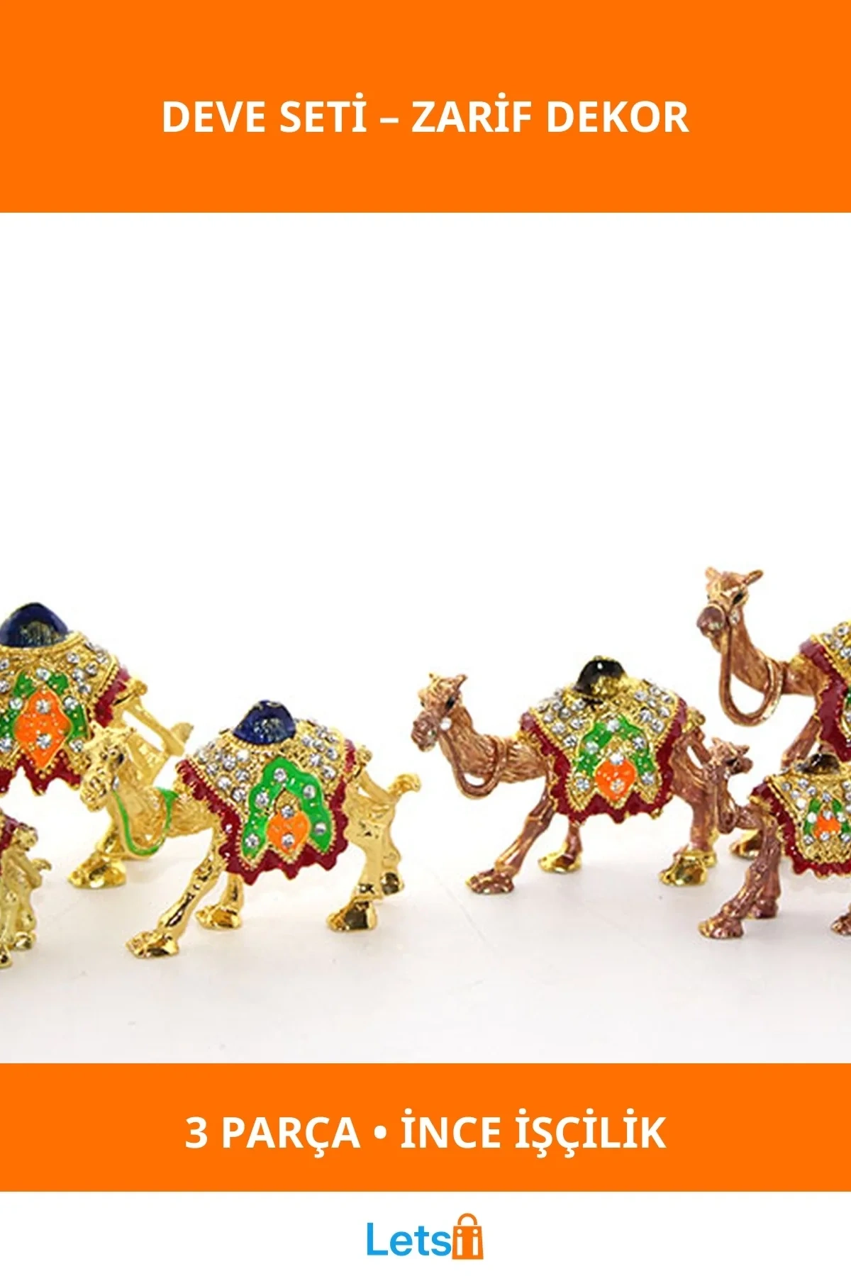 Swarovski Taşlı Dekoratif 3 Adet Deve Figürü