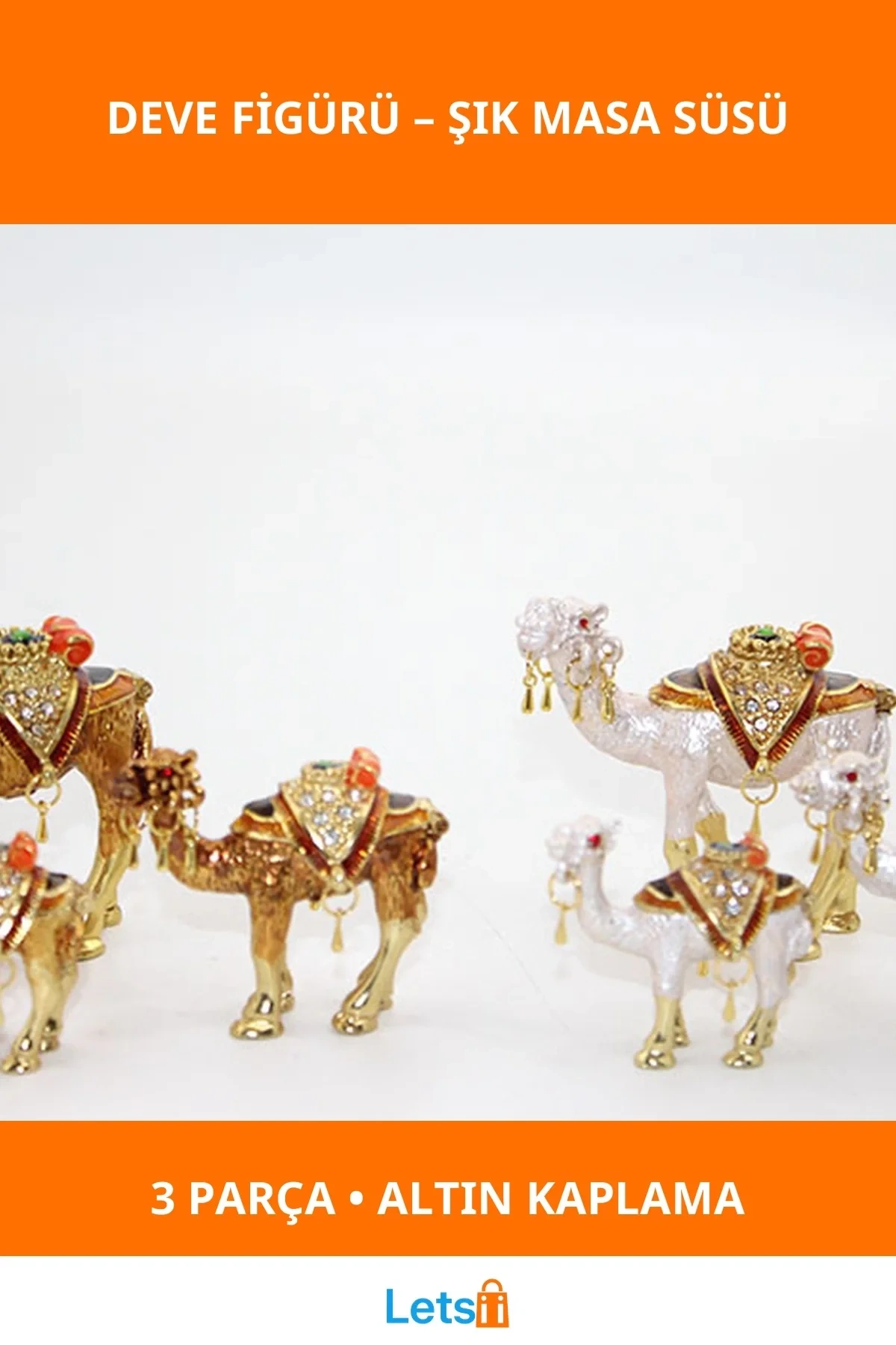 Swarovski Taşlı Estetik 3 Adet Deve Figürü