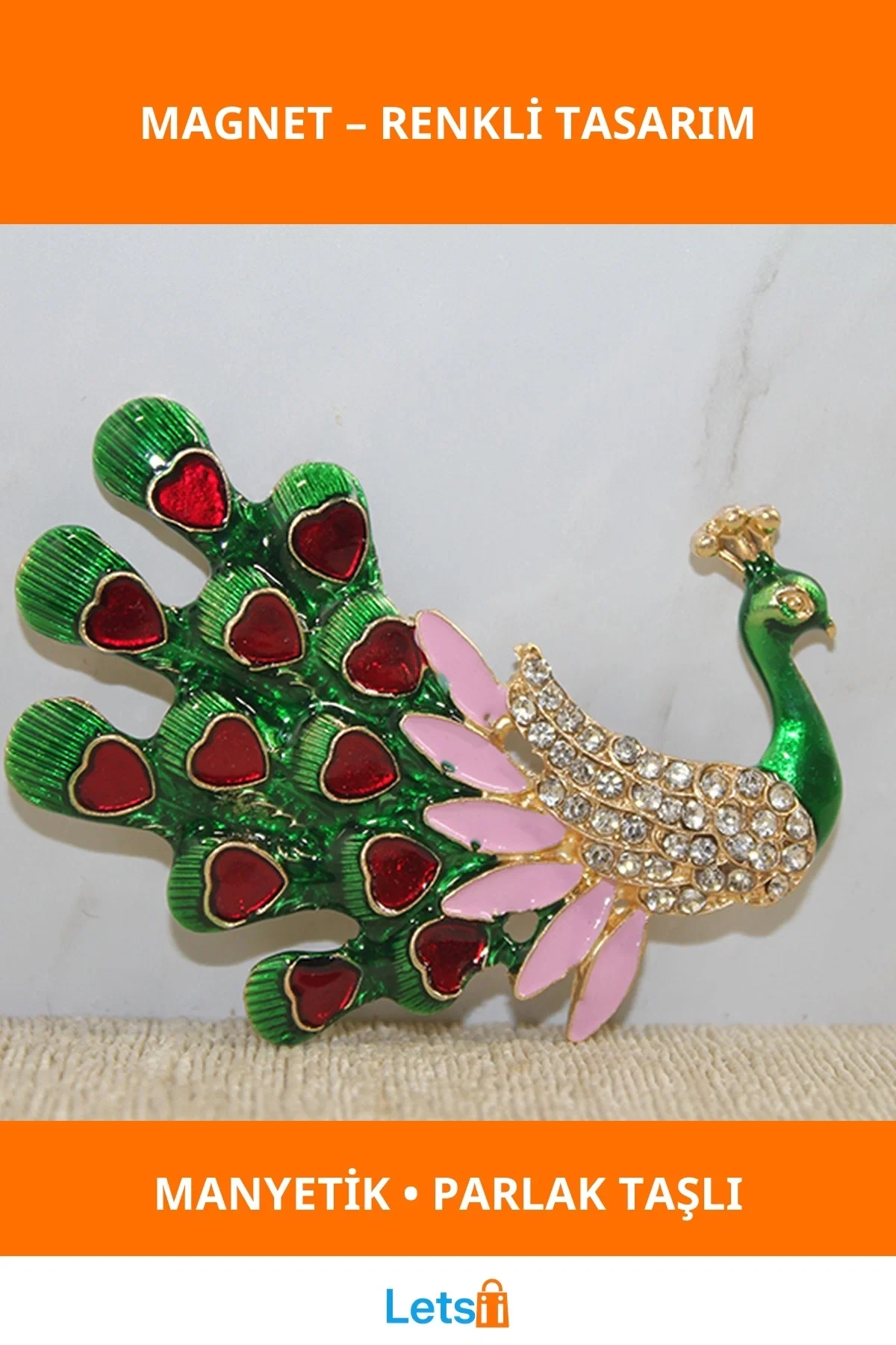 Swarovski Taşlı Göz Alıcı Tavus Kuşu Magnet