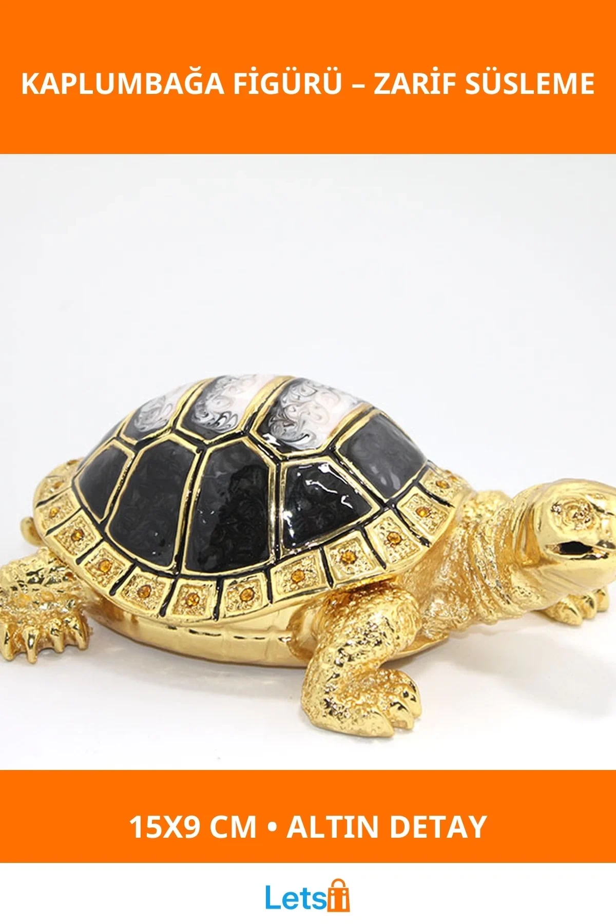 Swarovski Taşlı Kaplumbağa Figürü Altın Detaylı 15x9 cm Dekoratif