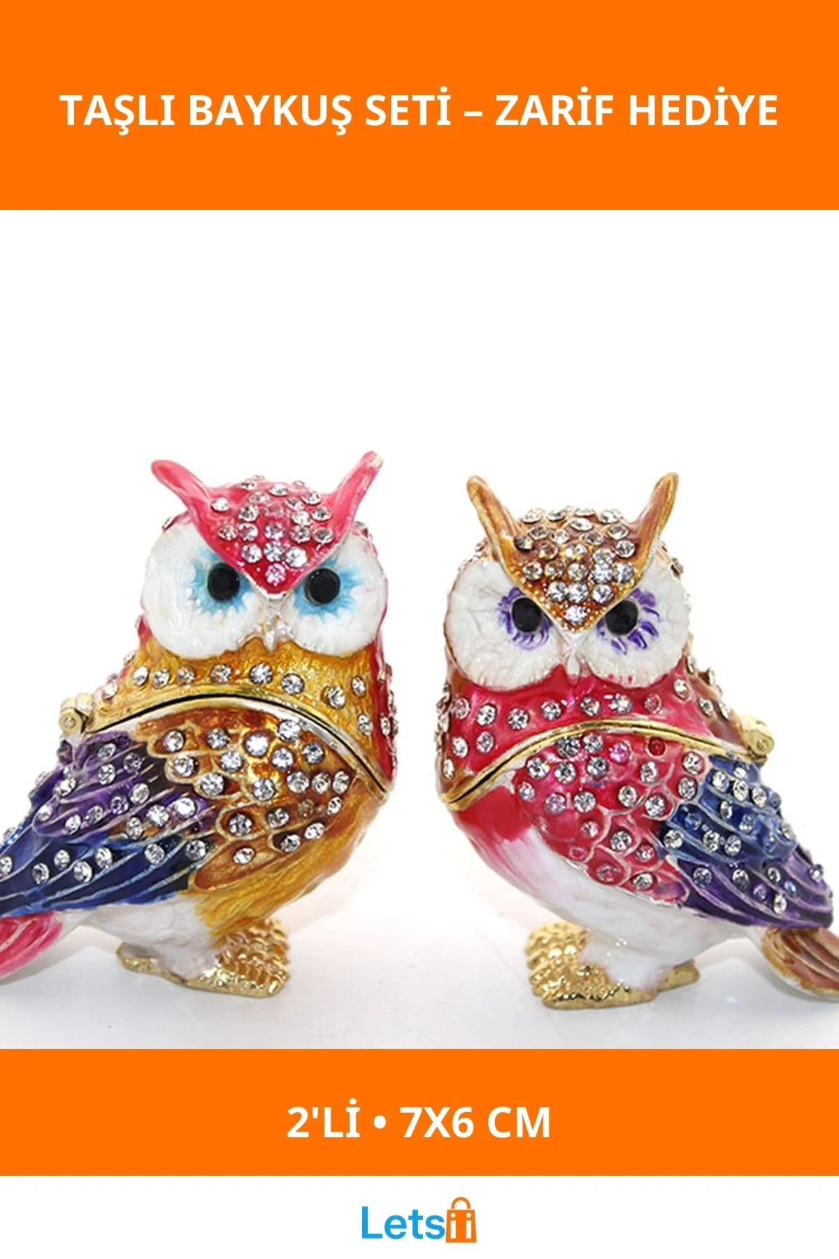 Swarovski Taşlı Renkli Dekoratif Baykuş 2 Adet Set