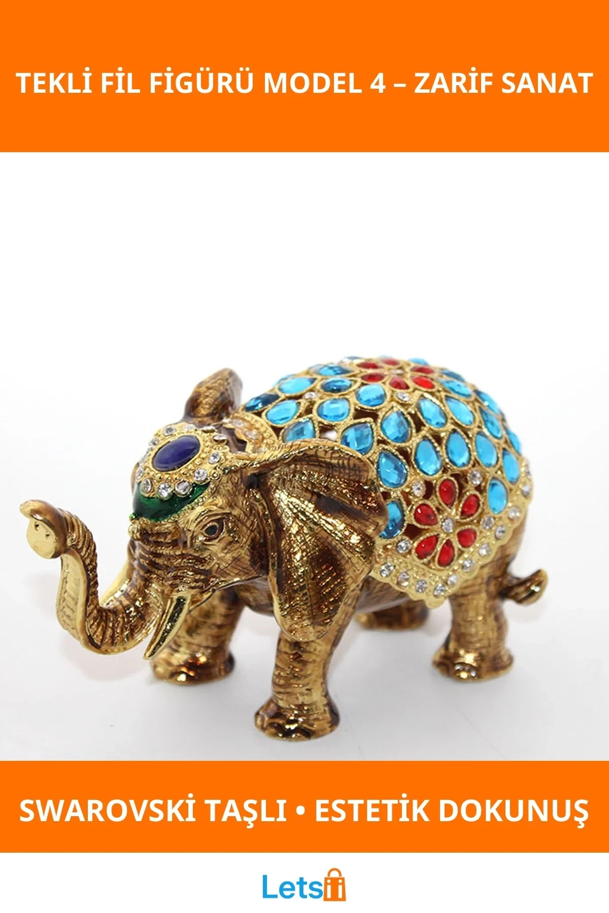 Swarovski Taşlı Şık Tekli Fil Figürü
