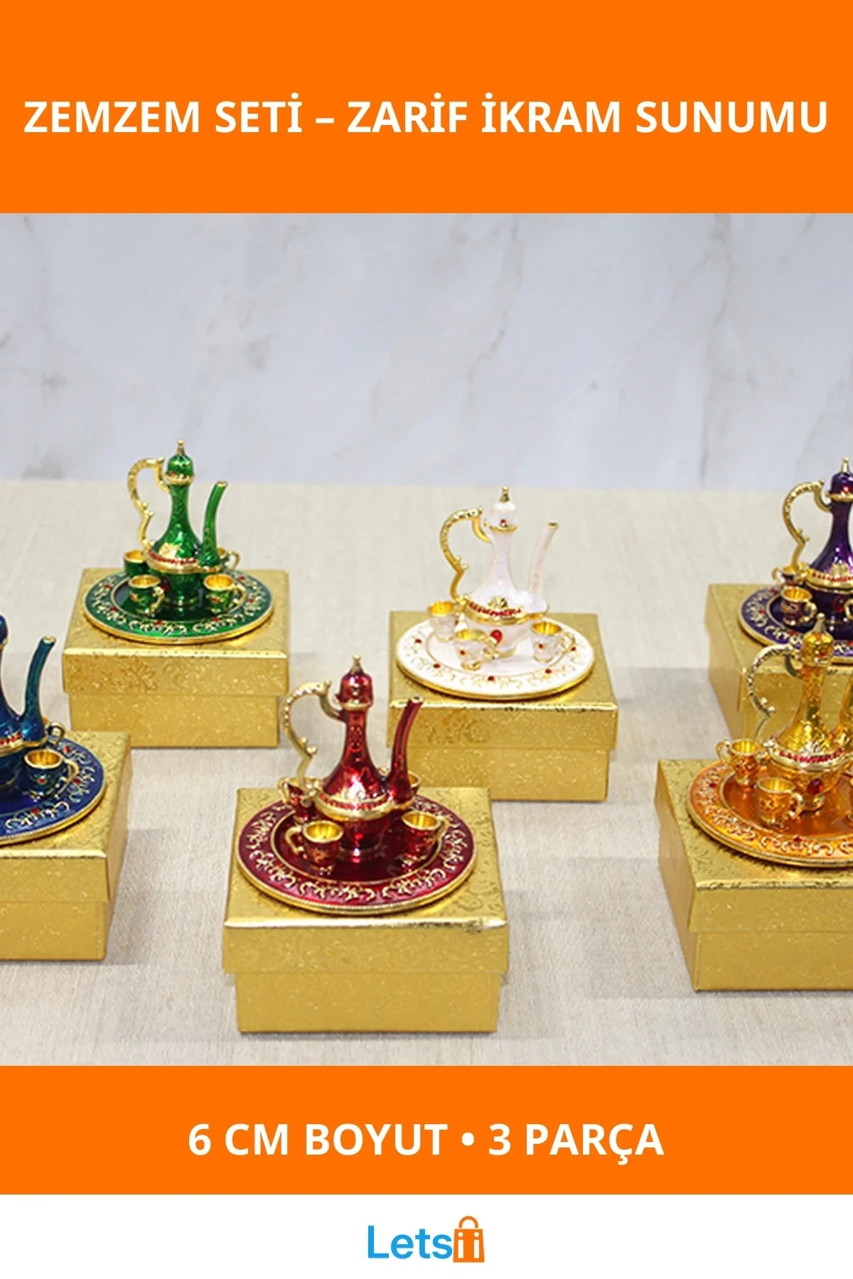 Swarovski Taşlı Şık Zemzem İbriği ve Tepsi Seti