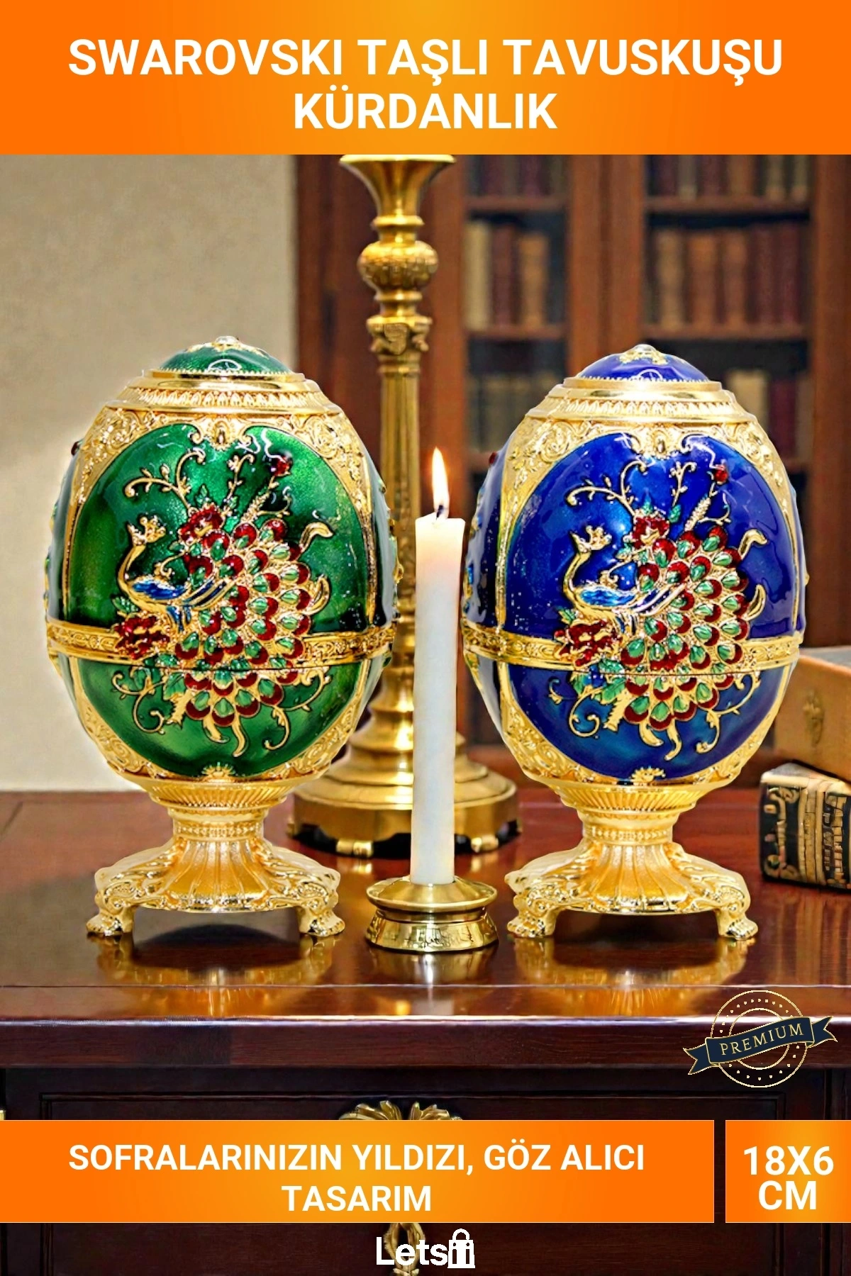 Swarovski Taşlı Tavuskuşu Desenli Altın Detaylı Kürdanlık