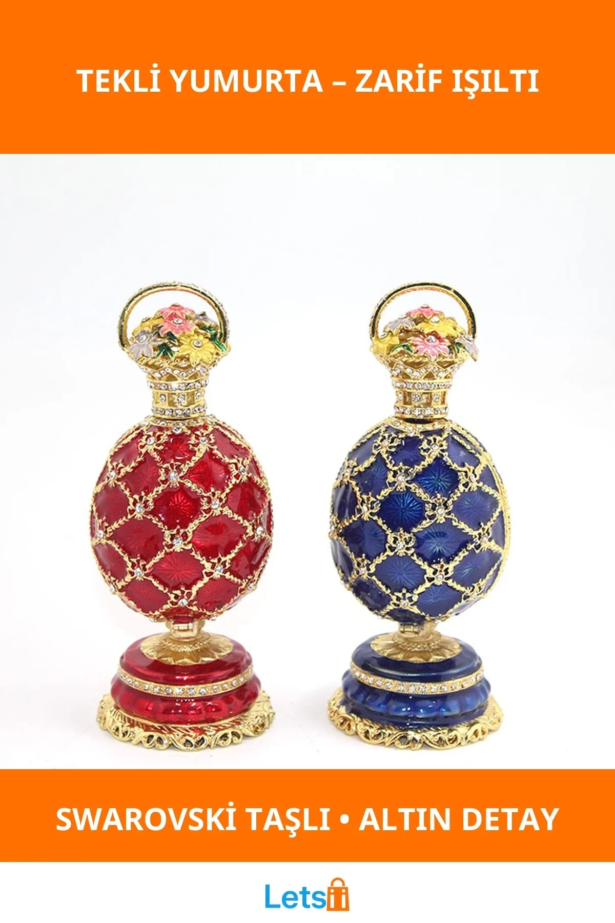 Swarovski Taşlı Tekli Yumurta Şık Figür Kırmızı Mavi Renk