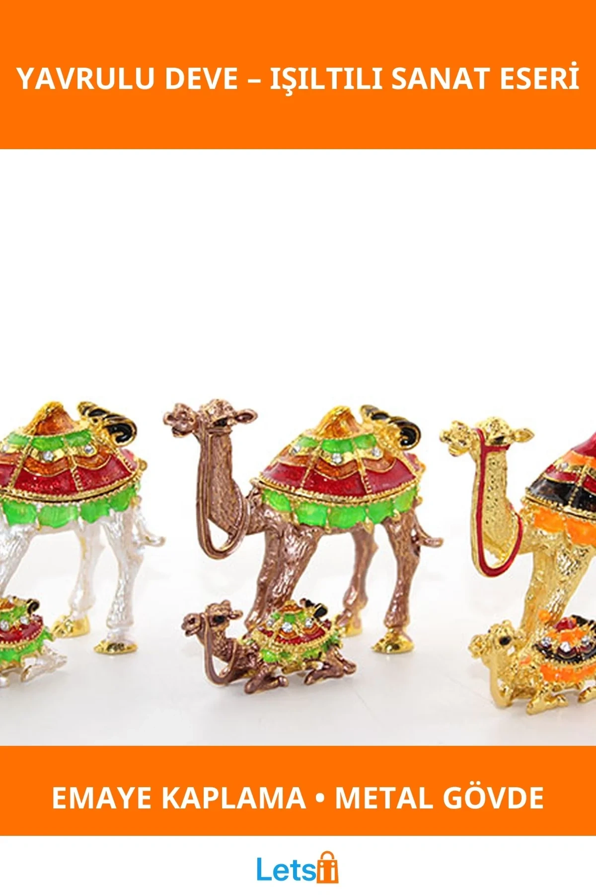 Swarovski Taşlı Yavrulu Deve Şıklığında Dekoratif Figür