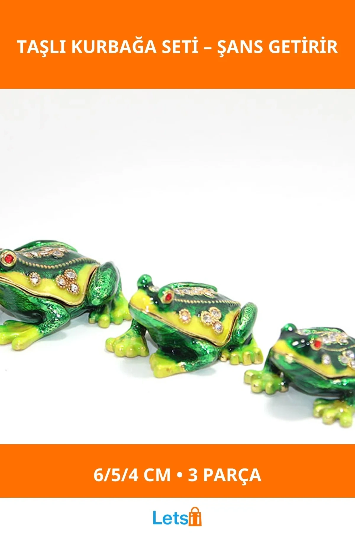 Swarovski Taşlı Zarif 3lü Kurbağa Dekoratif Set