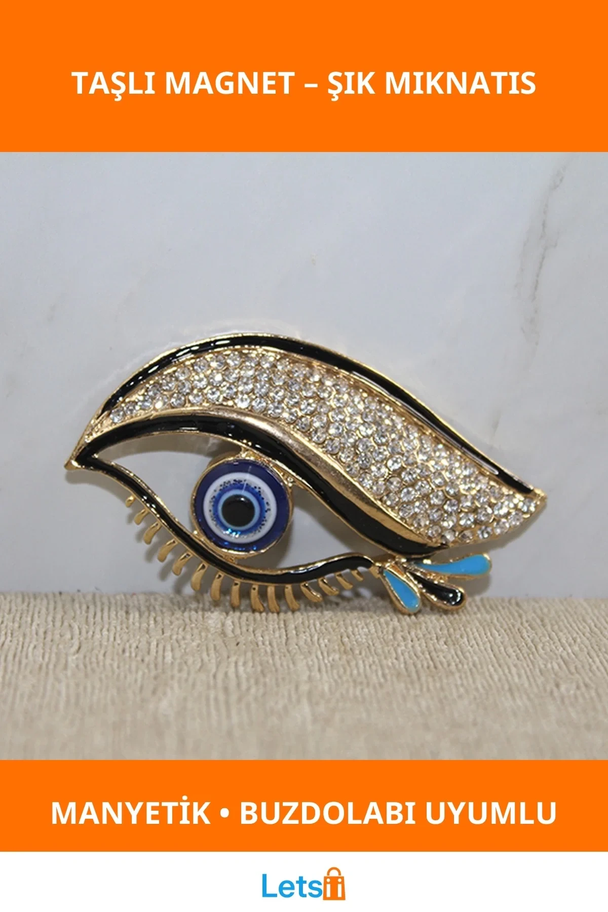 Swarovski Taşlı Zarif Ev Ofis Magneti Nazar Boncuğu Detaylı