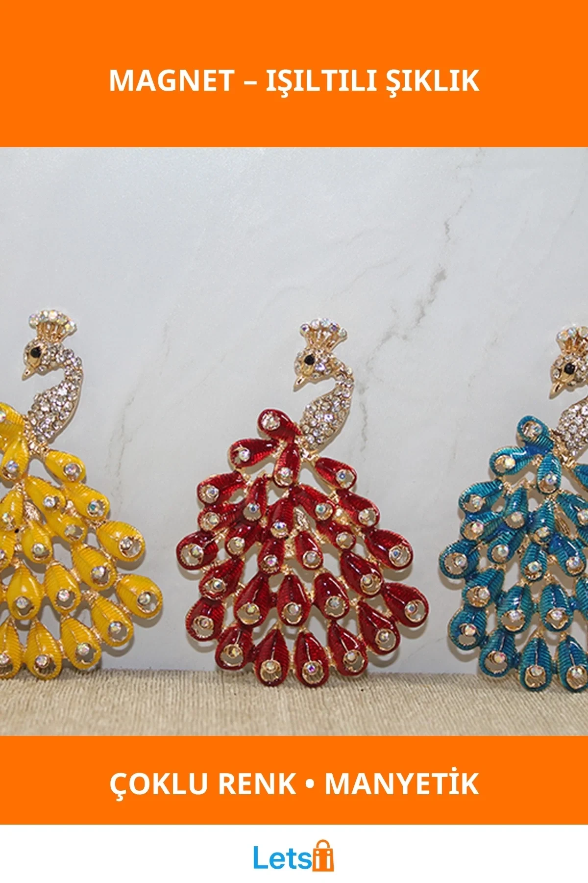 Swarovski Taşlı Zarif Tavus Kuşu Magnet