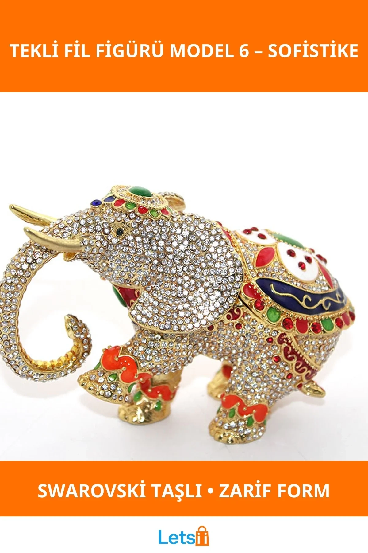 Swarovski Taşlı Zarif Tekli Fil Figürü