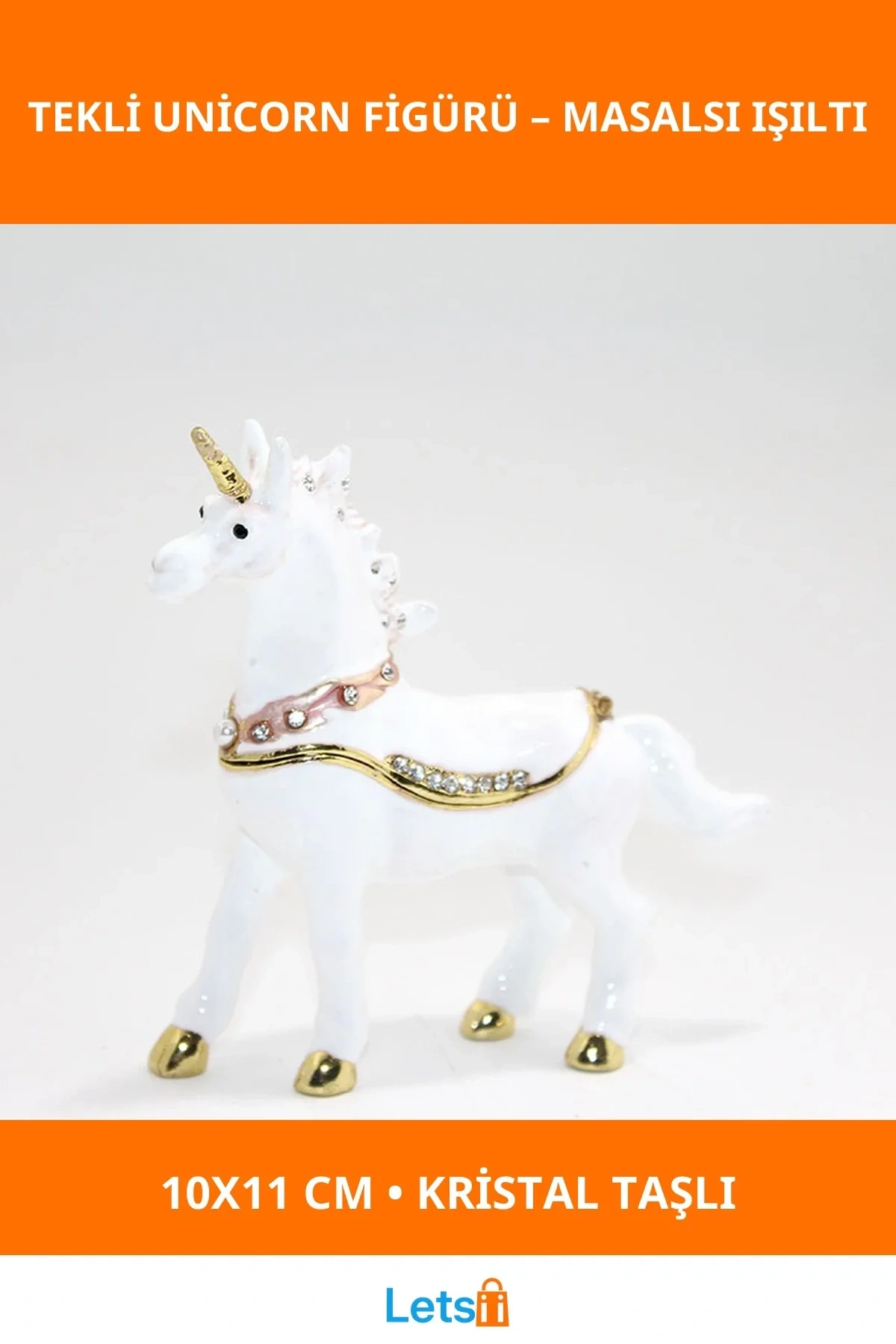 Swarovski Taşlı Zarif Tekli Unicorn Figürü 10x11 cm