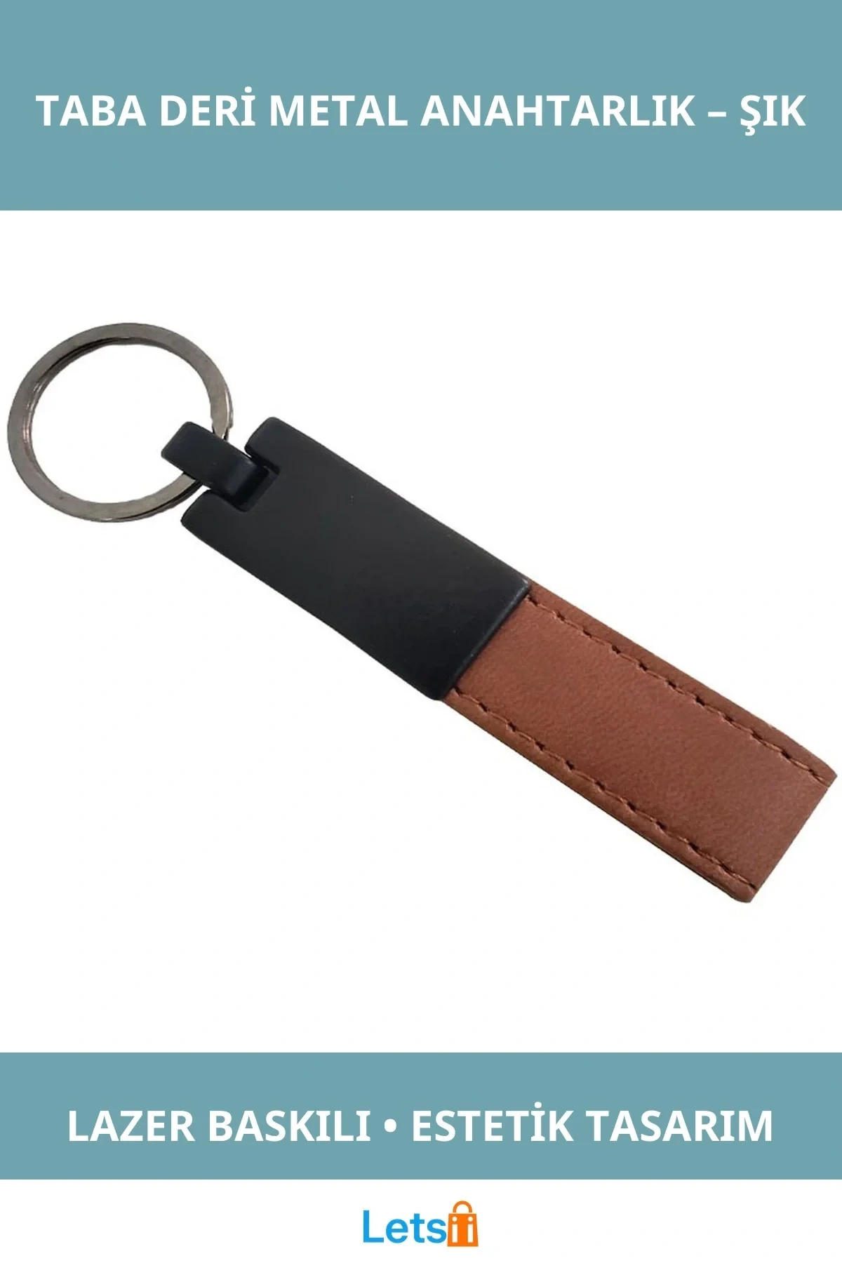 Taba Renk Deri Metal Anahtarlık Şık ve Dayanıklı Tasarım