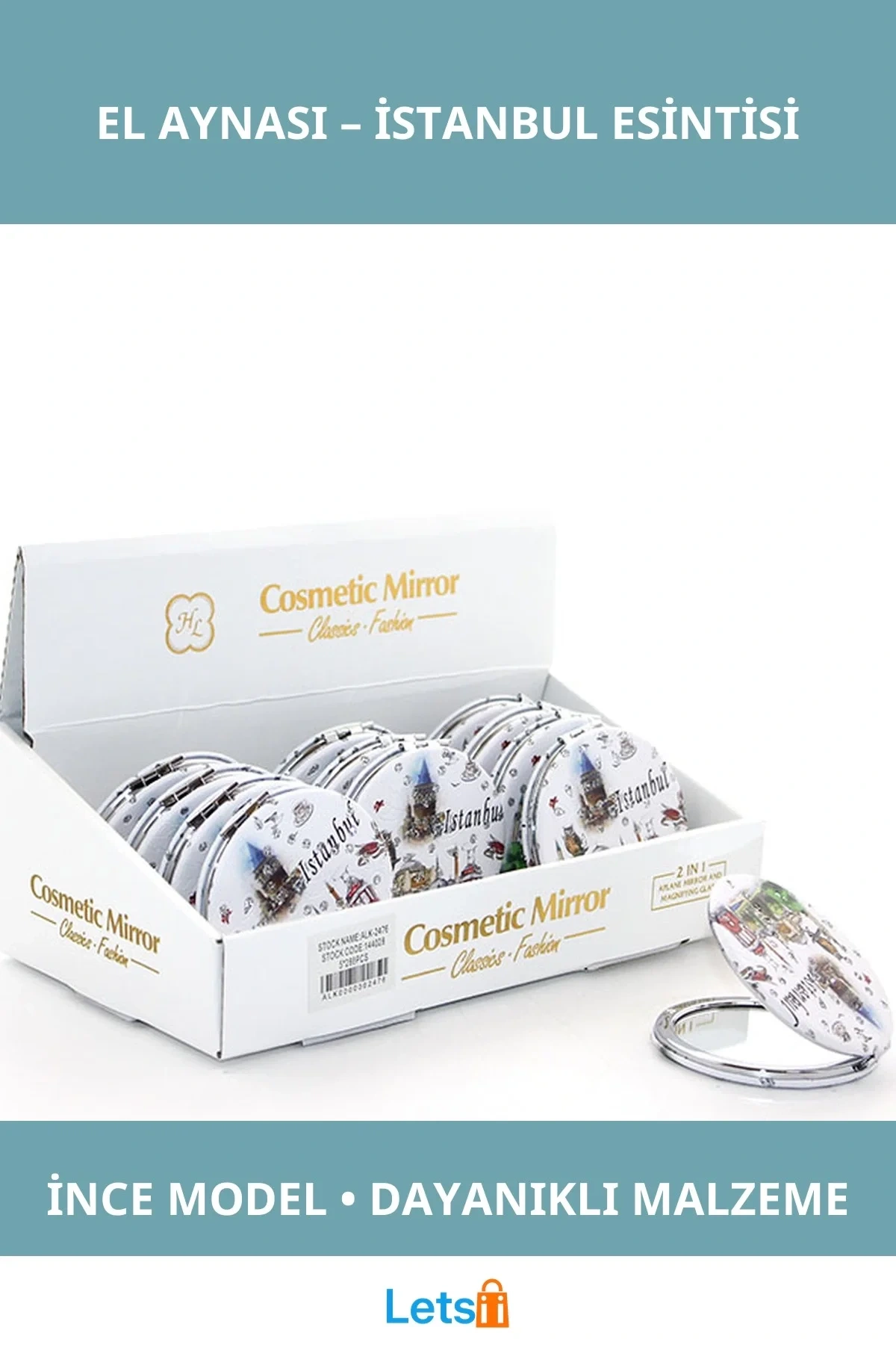 Taş Detaylı İnce Tasarım El Aynası İstanbul Simgeleri