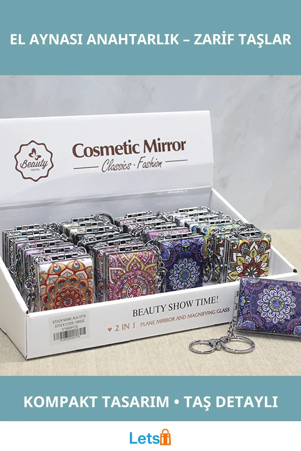 Taş Detaylı Şık El Aynası Anahtarlık