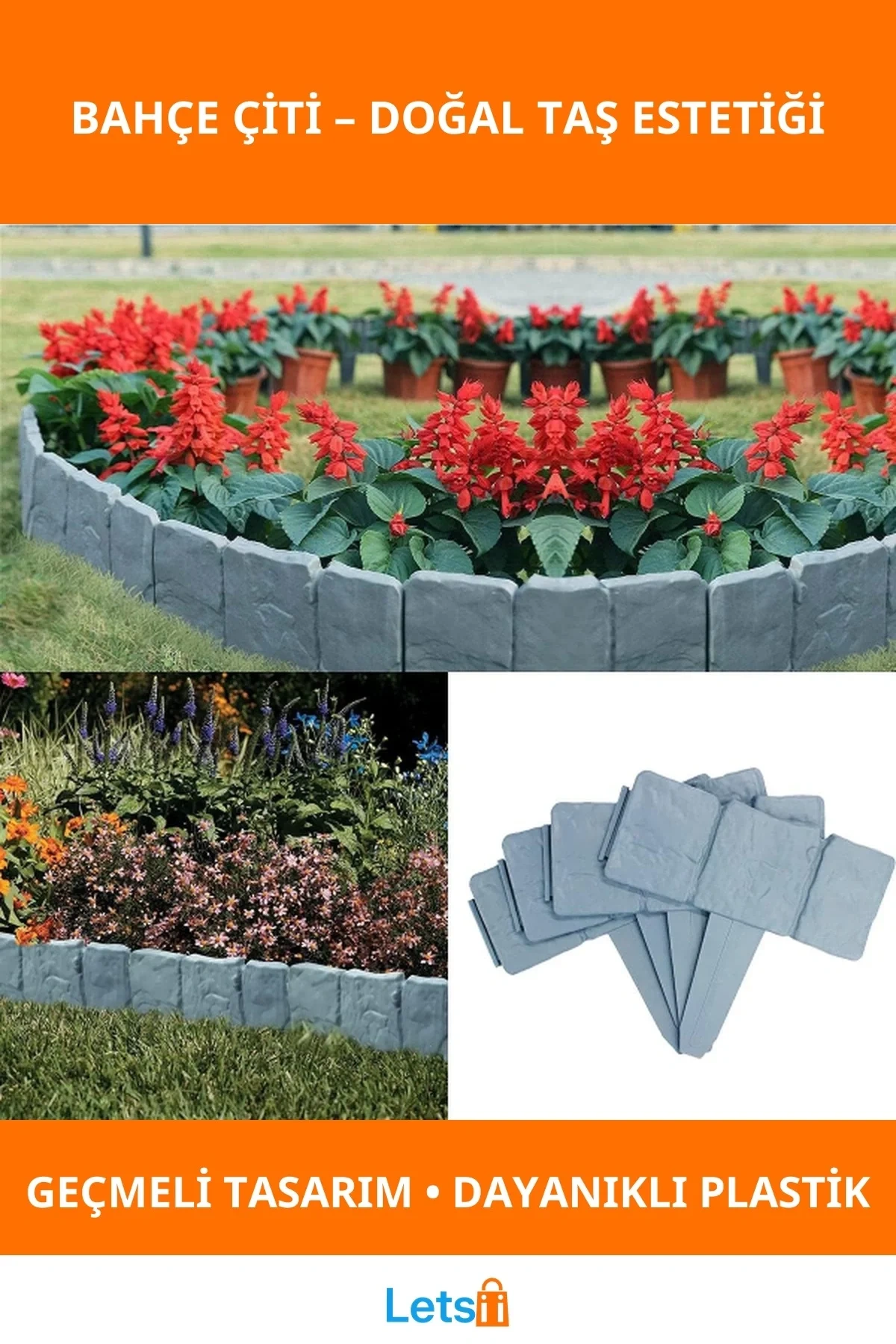 Taş Görünümlü Dayanıklı Bahçe Çiti 3 Adet