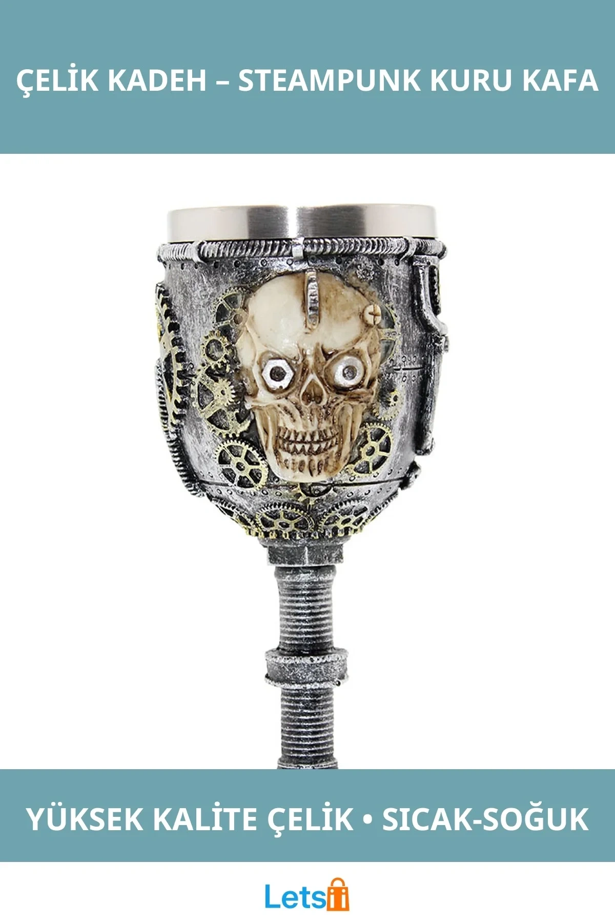Tasarım Paslanmaz Çelik Kadeh Bardak Steampunk Kuru Kafa Detaylı
