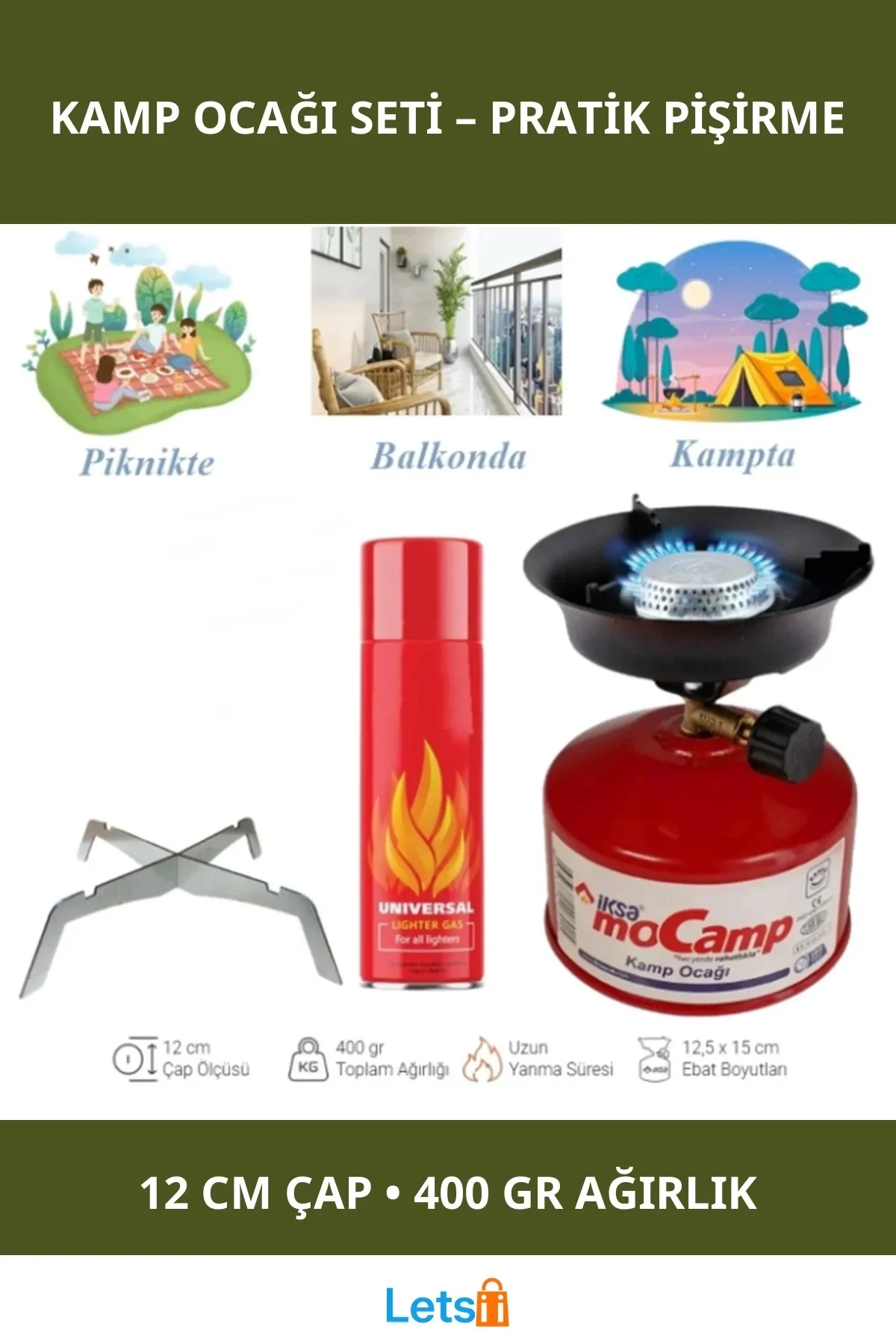 Taşınabilir Kamp Ocağı Universal Gaz Tüpü ile Hafif ve Kompakt 12 cm Pişirme Alanı