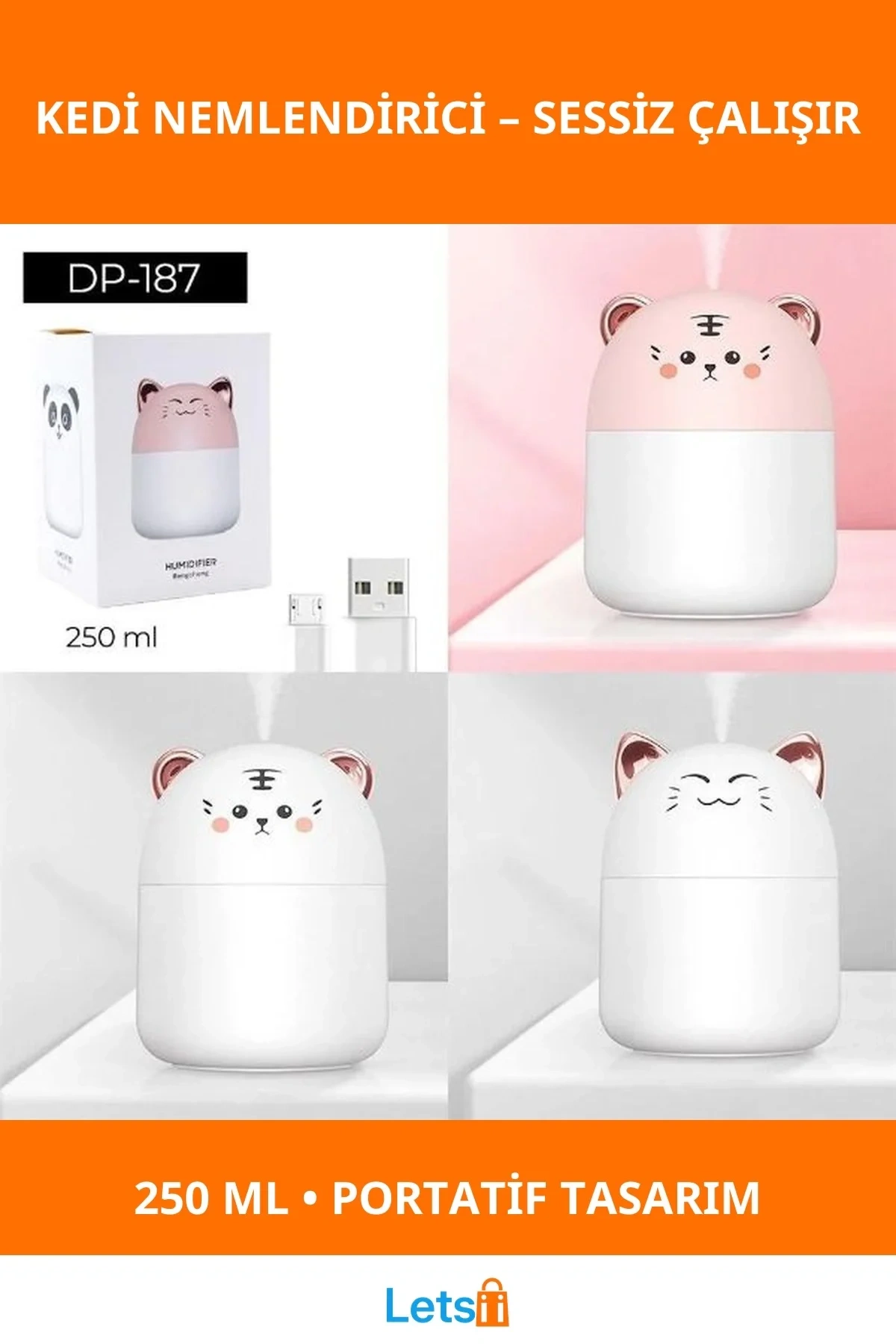 Taşınabilir Kedi Tasarımlı Hava Nemlendirici 250ml