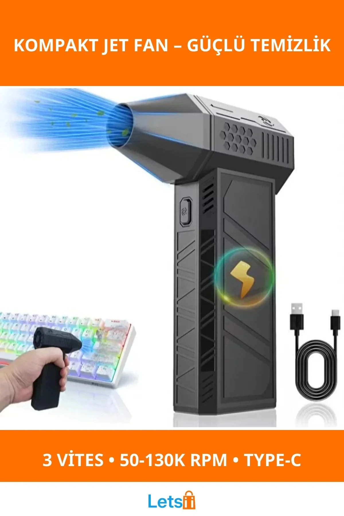 Taşınabilir Kompakt Jet Fan 3 Vites 130.000 RPM Hız Özellikli