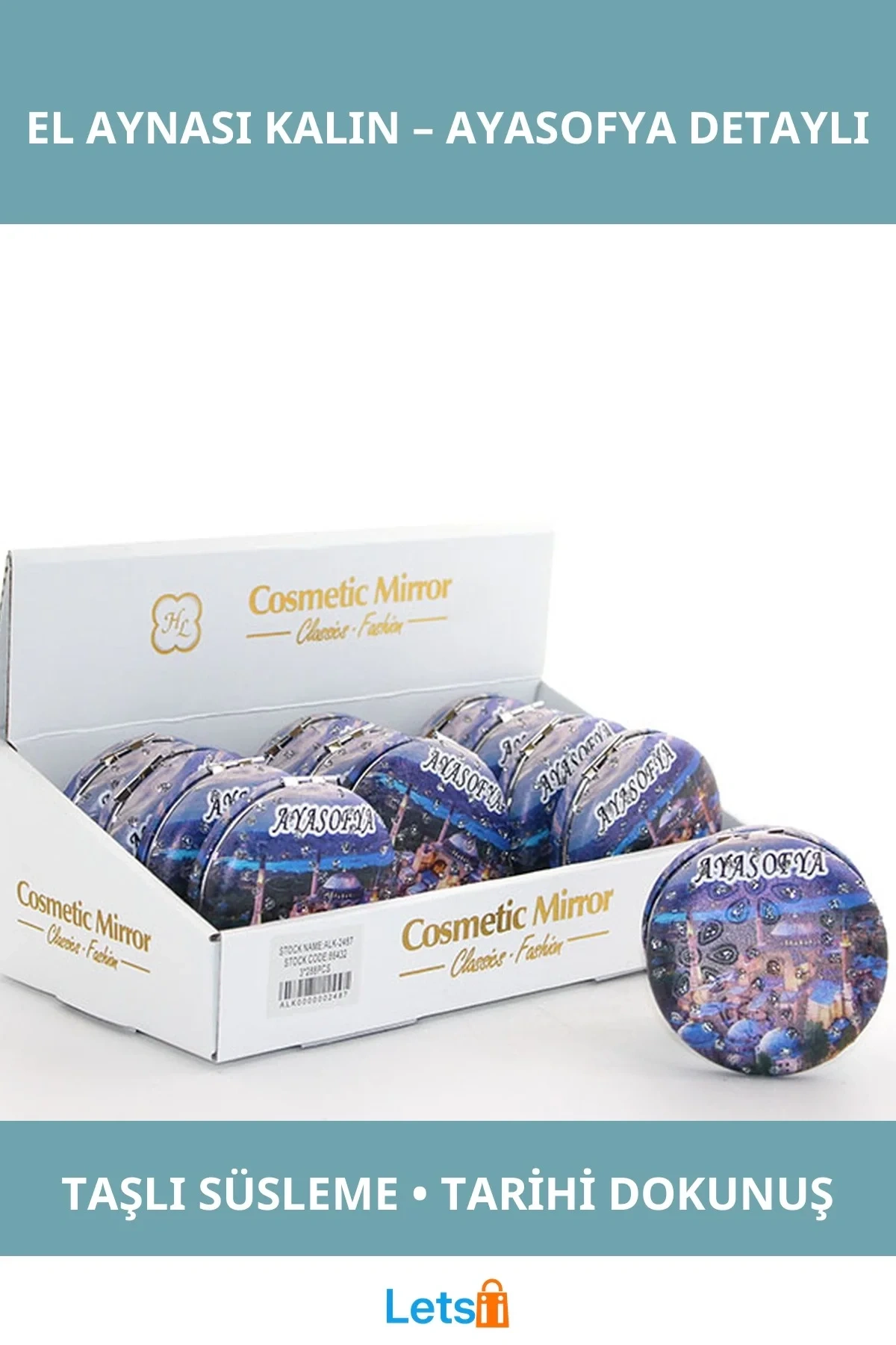 Taşlı Ayasofya Tasarımlı Kalın El Aynası
