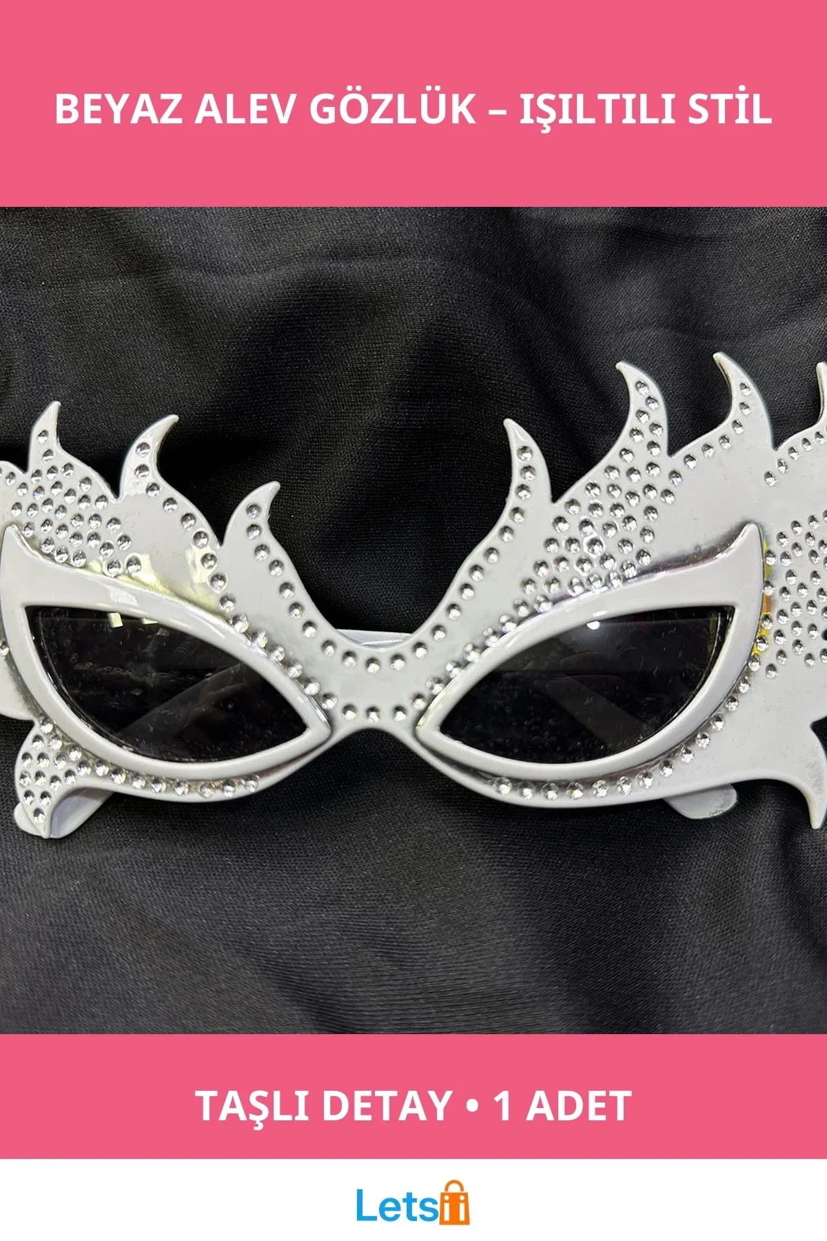 Taşlı Beyaz Alev Parti Gözlüğü Eğlenceli Kostüm Aksesuari