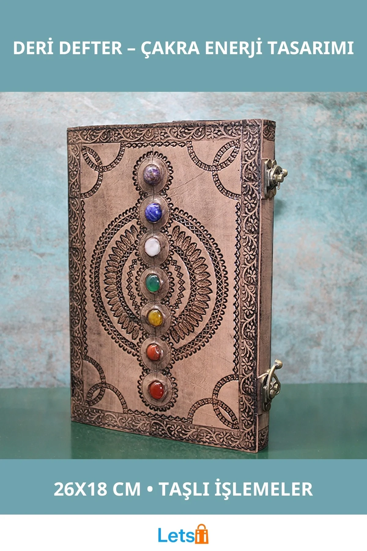Taşlı Deri Defter 7 Çakra Enerji Dengeleyici 26x18 cm