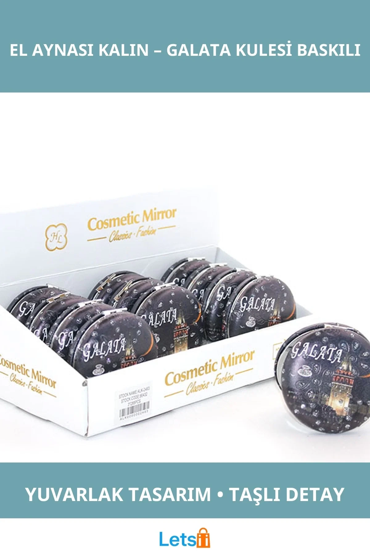 Taşlı Galata Kulesi Tasarımlı Yuvarlak El Aynası Kalın Model 6