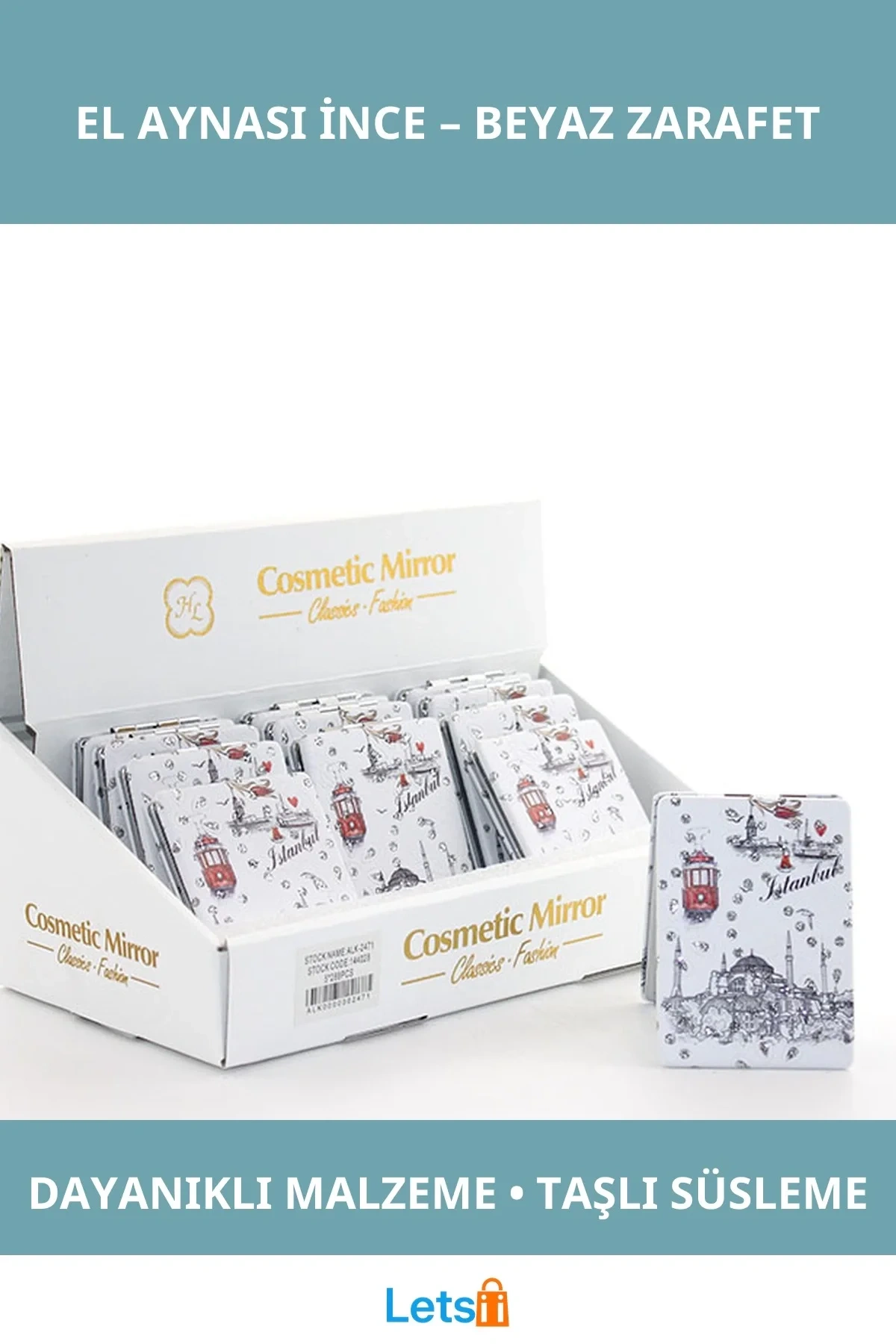 Taşlı İnce Model Beyaz El Aynası İstanbul Tasarımı