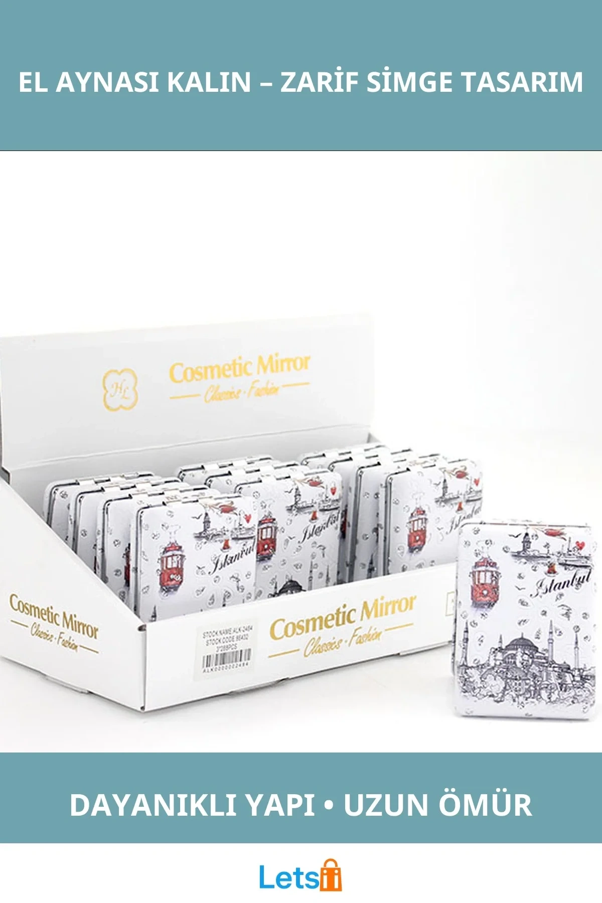 Taşlı İstanbul Tasarımı Dikdörtgen El Aynası Kalın Model