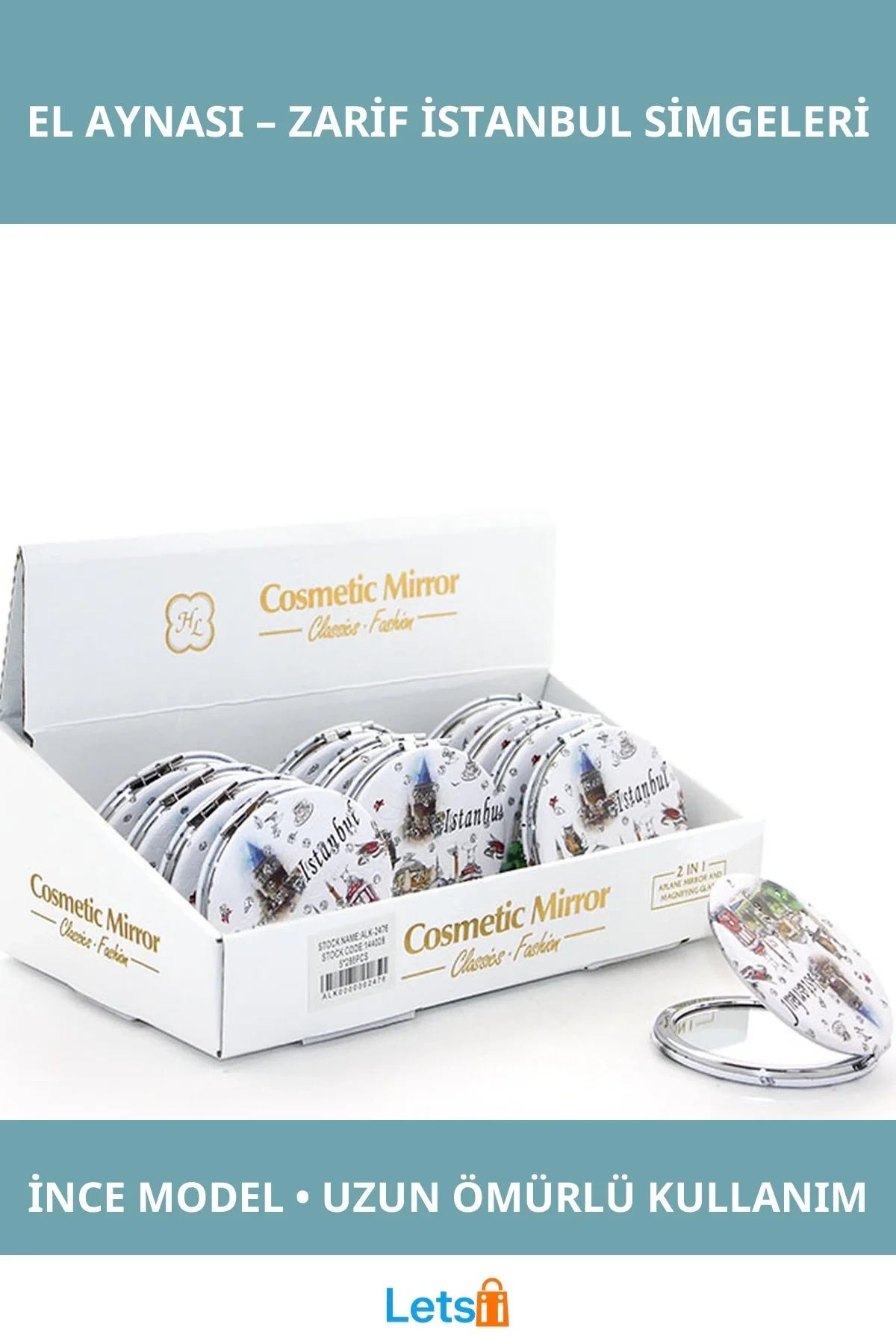 Taşlı İstanbul Tasarımı El Aynası İnce Şık Model