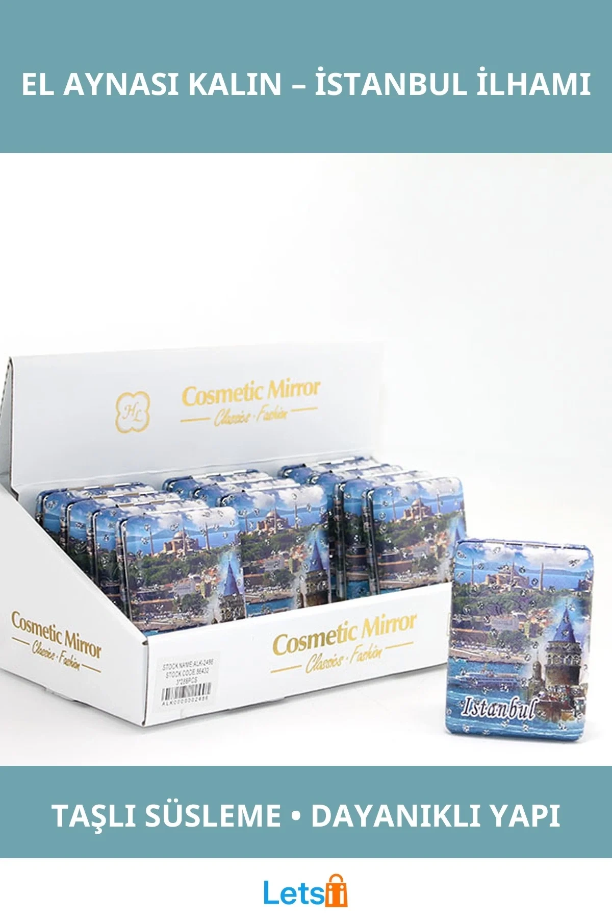 Taşlı İstanbul Tasarımı El Aynası Kalın Modern Dikdörtgen