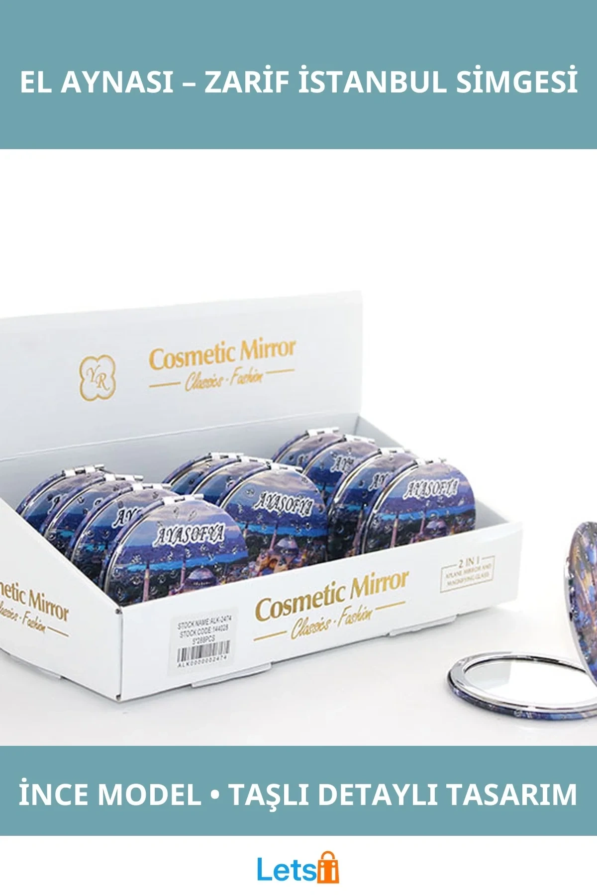 Taşlı İstanbul Tasarımı İnce El Aynası