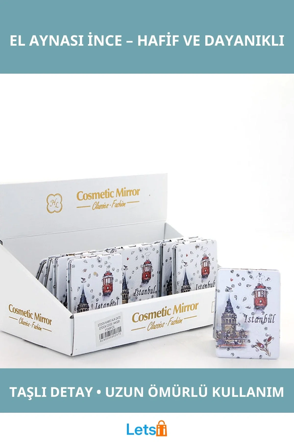 Taşlı İstanbul Tasarımı İnce El Aynası Şık ve Zarif