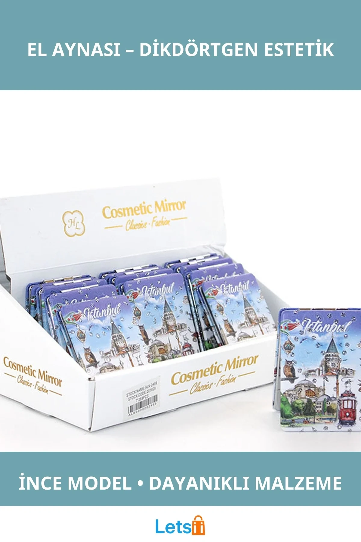 Taşlı İstanbul Tasarımı İnce Model El Aynası