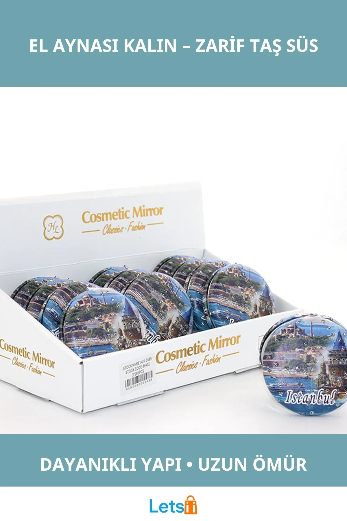 Taşlı İstanbul Tasarımı Kalın El Aynası