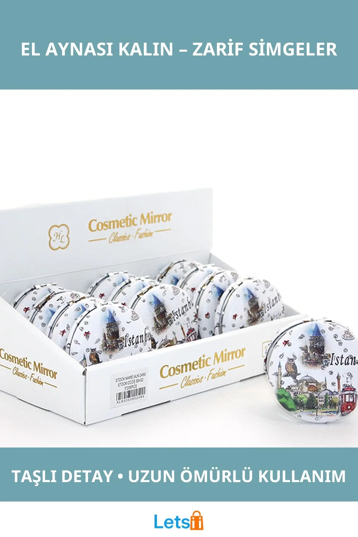 Taşlı İstanbul Tasarımı Kalın El Aynası