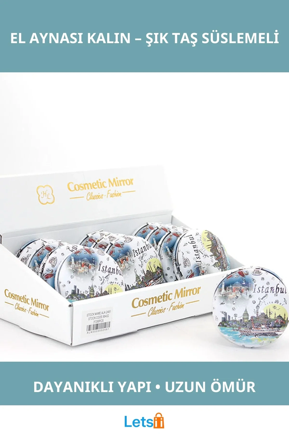 Taşlı İstanbul Tasarımı Kalın El Aynası